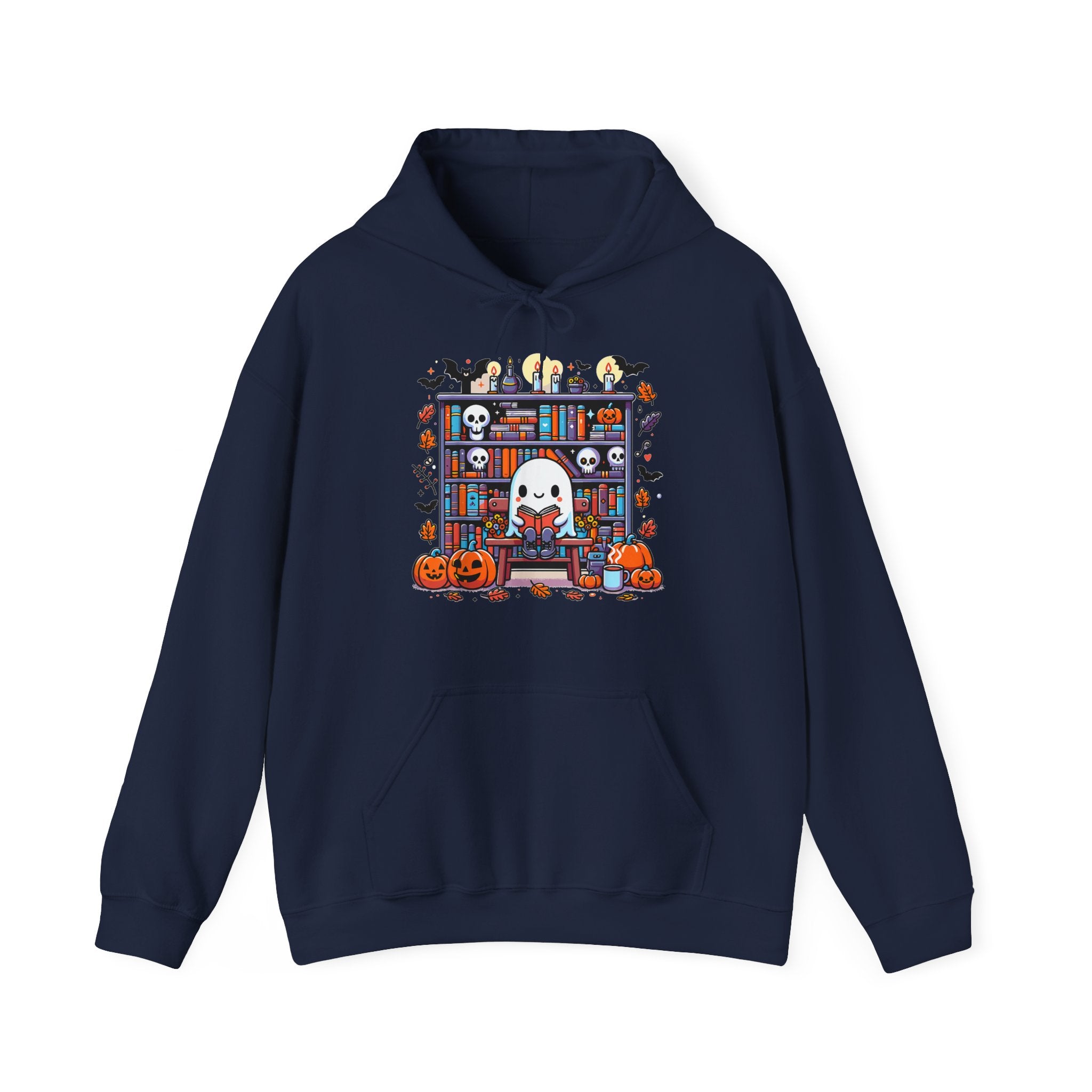Ghost Reading Book in Library Pumpkin Halloween Fall Hoodie