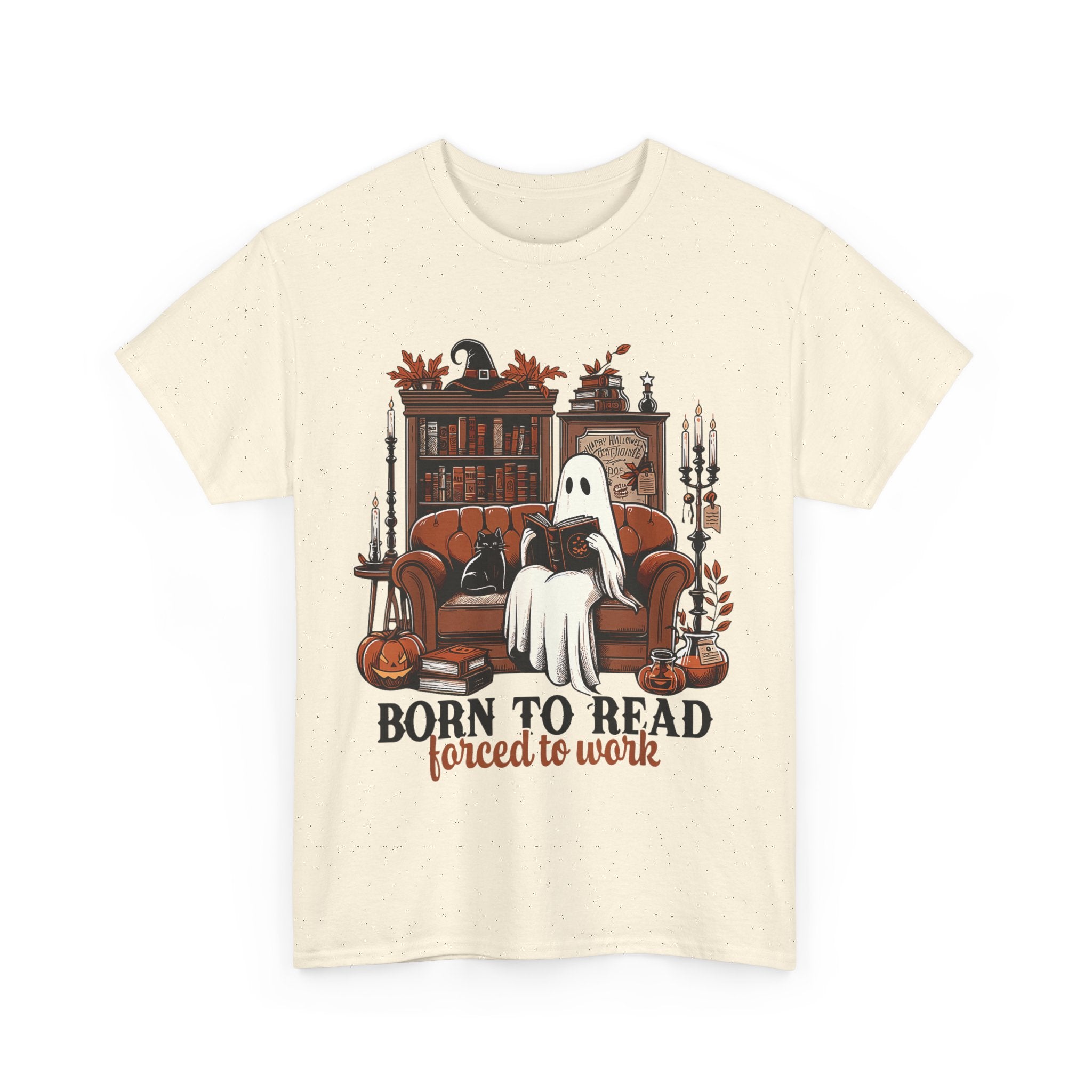 Born To Read Forced To Work Halloween Ghost Reading Books T-Shirt
