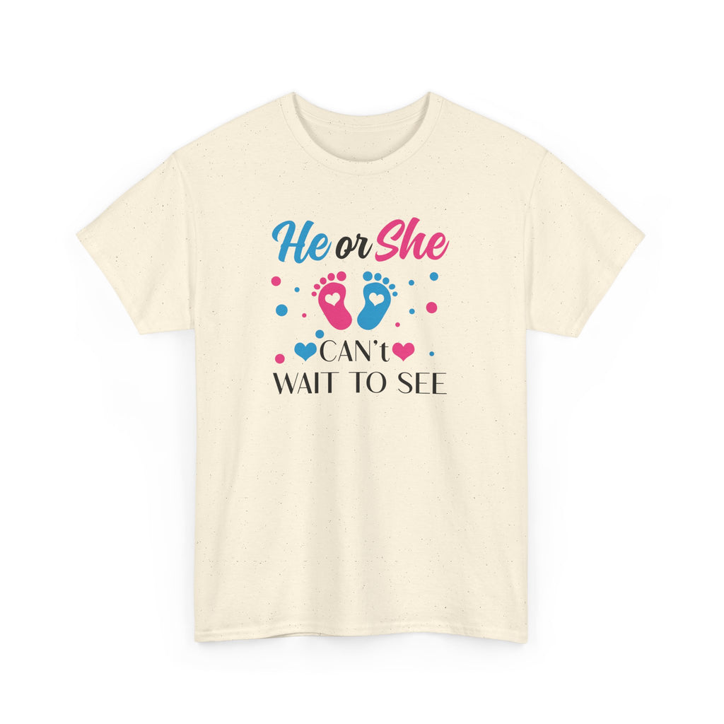 Gender Reveal Graphic Tee, He or She Can't Wait To See Shirt, Unisex Cotton T-Shirt, Pregnancy Announcement, Baby Shower Gift, Maternity Top