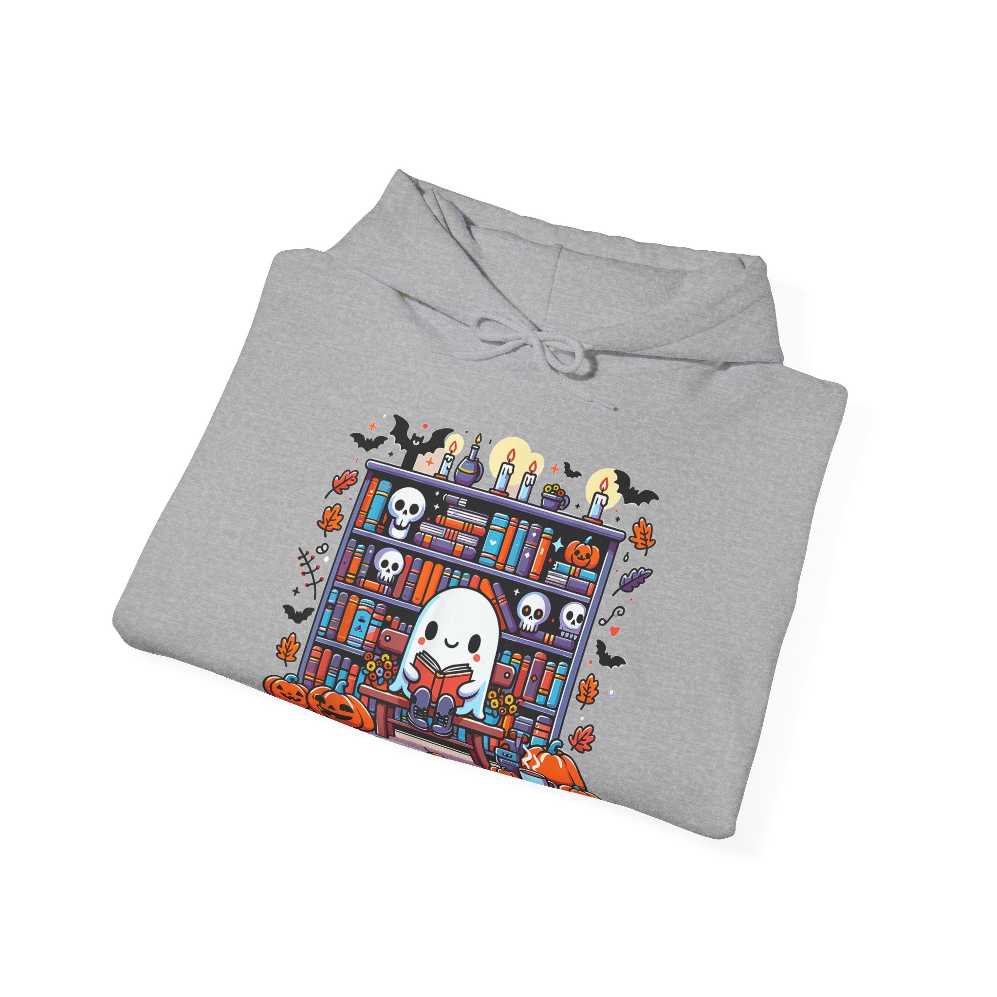 Ghost Reading Book in Library Pumpkin Halloween Fall Hoodie