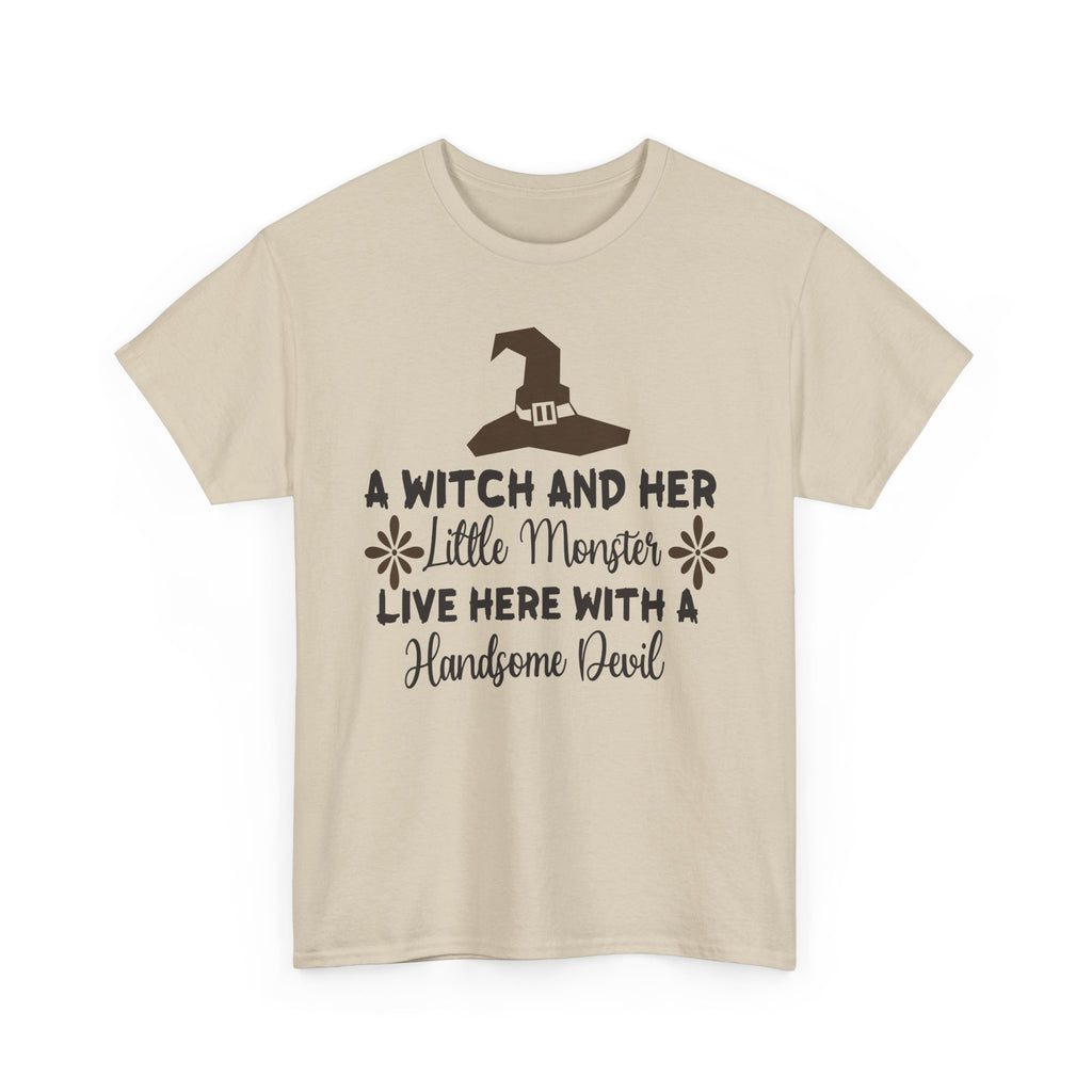 A Witch and Her Little Monster Live Here with a Handsome Devil T-Shirt