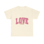 Pink Love Vibes Graphic Tee, Unisex T shirt for Women & Men, Romantic Heart Shirt, Valentine's Day Gift, Cute Pink Tee, Love Graphic Tee
