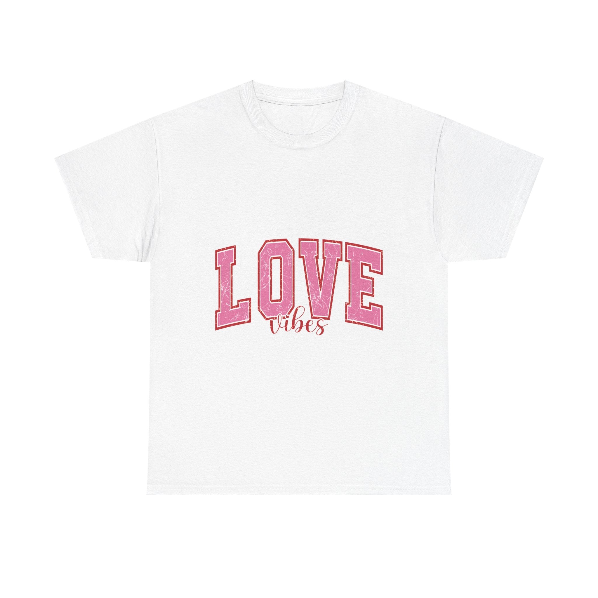 Pink Love Vibes Graphic Tee, Unisex T shirt for Women & Men, Romantic Heart Shirt, Valentine's Day Gift, Cute Pink Tee, Love Graphic Tee