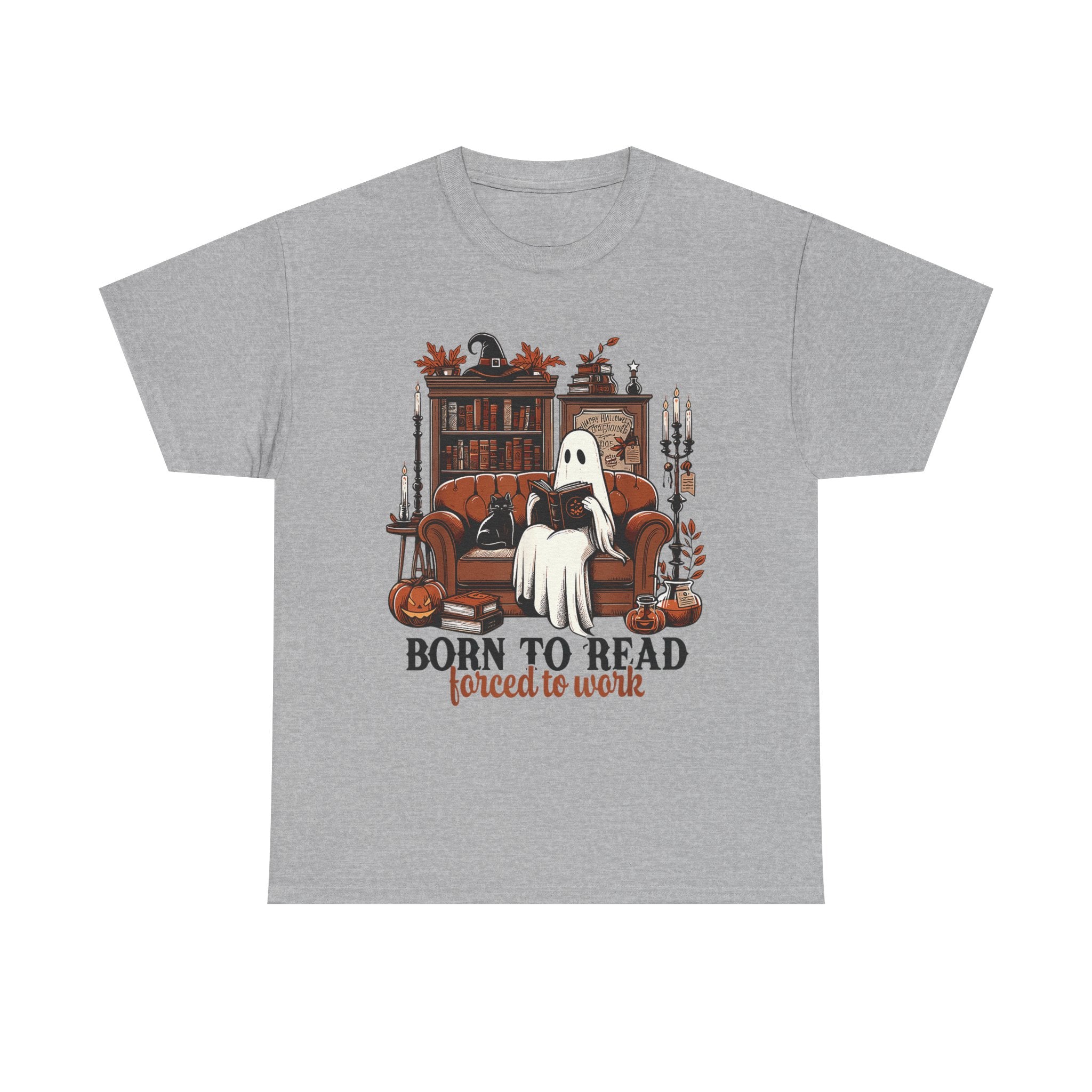 Born To Read Forced To Work Halloween Ghost Reading Books T-Shirt