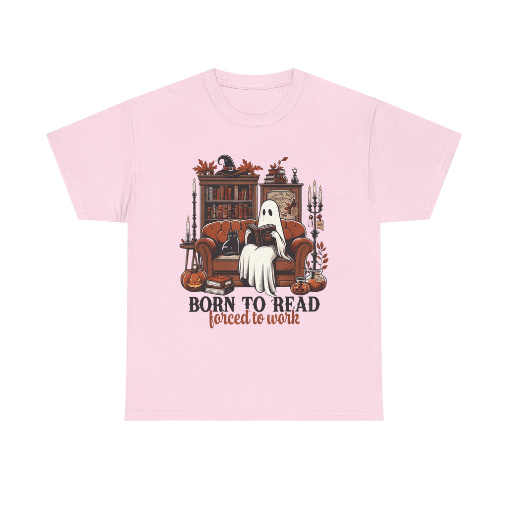 Born To Read Forced To Work Halloween Ghost Reading Books T-Shirt