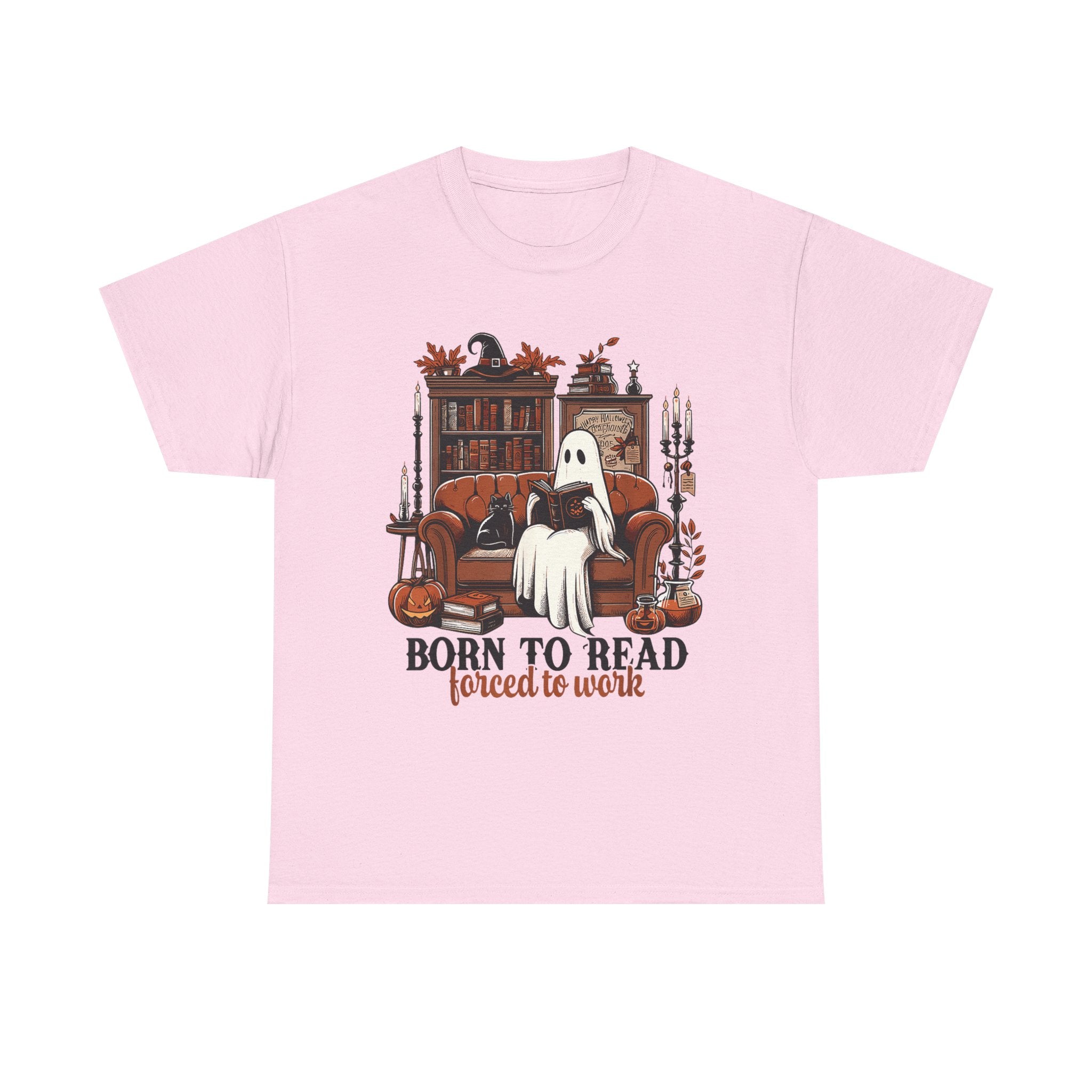 Born To Read Forced To Work Halloween Ghost Reading Books T-Shirt