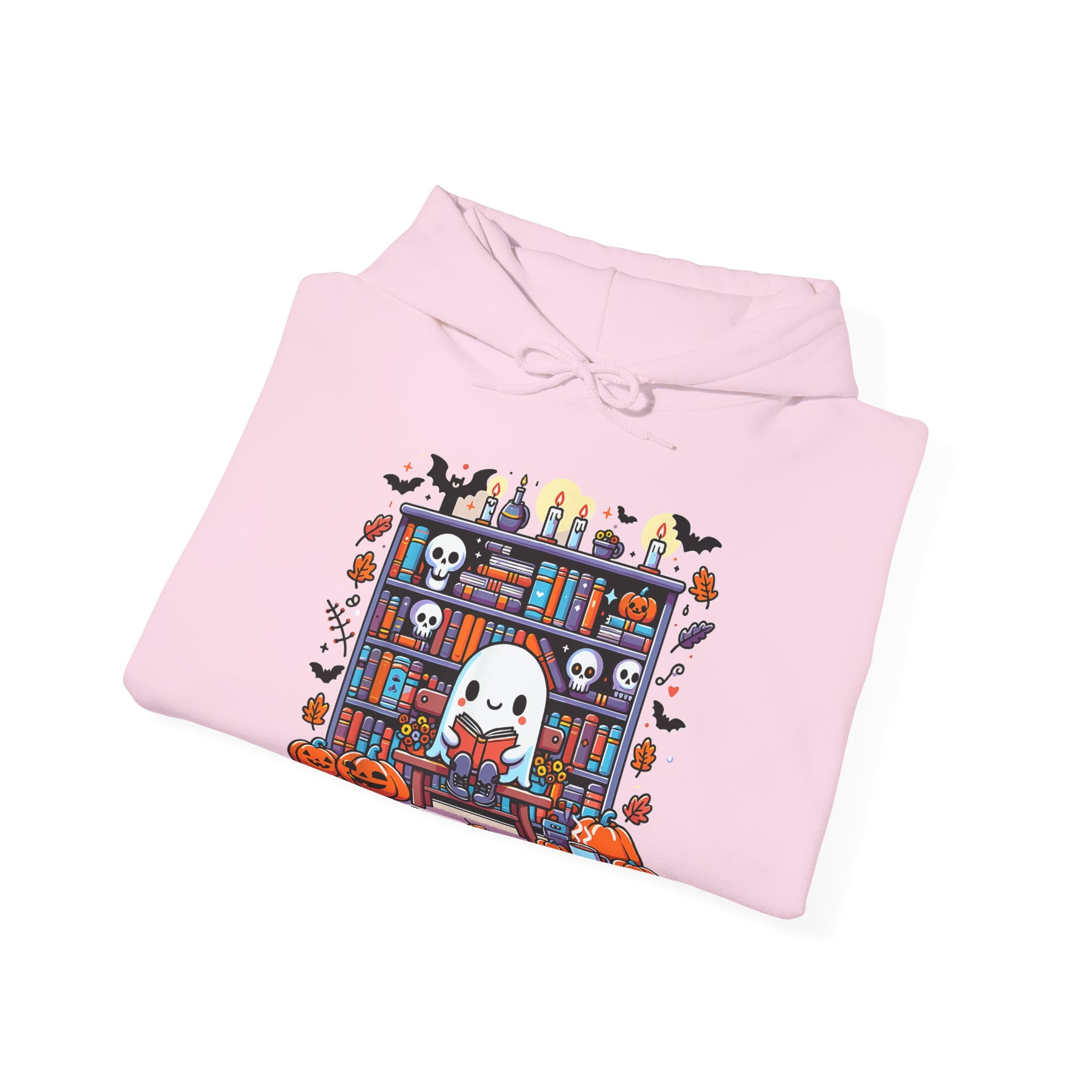 Ghost Reading Book in Library Pumpkin Halloween Fall Hoodie