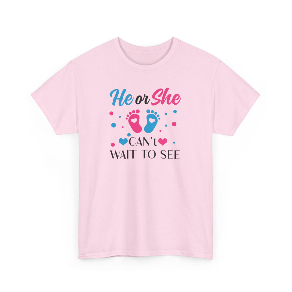 Gender Reveal Graphic Tee, He or She Can't Wait To See Shirt, Unisex Cotton T-Shirt, Pregnancy Announcement, Baby Shower Gift, Maternity Top