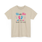 Gender Reveal Graphic Tee, He or She Can't Wait To See Shirt, Unisex Cotton T-Shirt, Pregnancy Announcement, Baby Shower Gift, Maternity Top