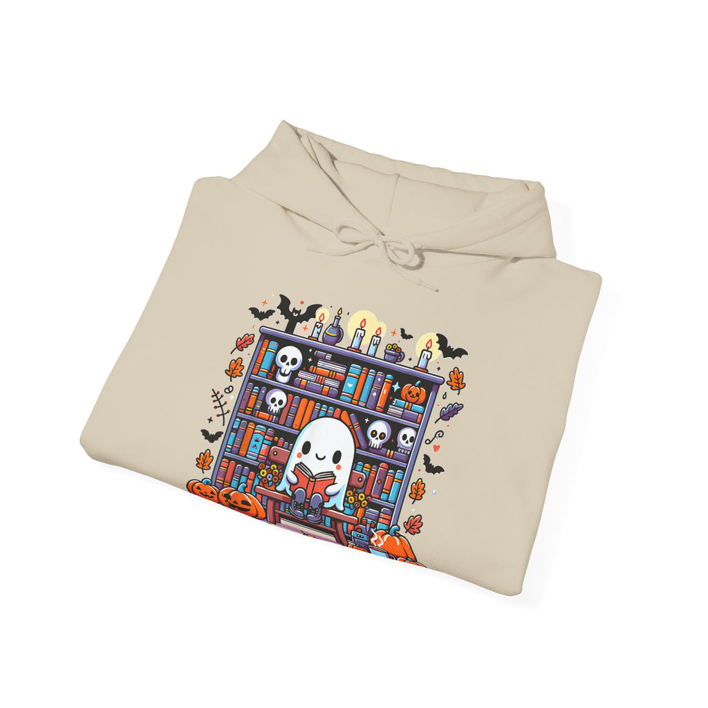 Ghost Reading Book in Library Pumpkin Halloween Fall Hoodie
