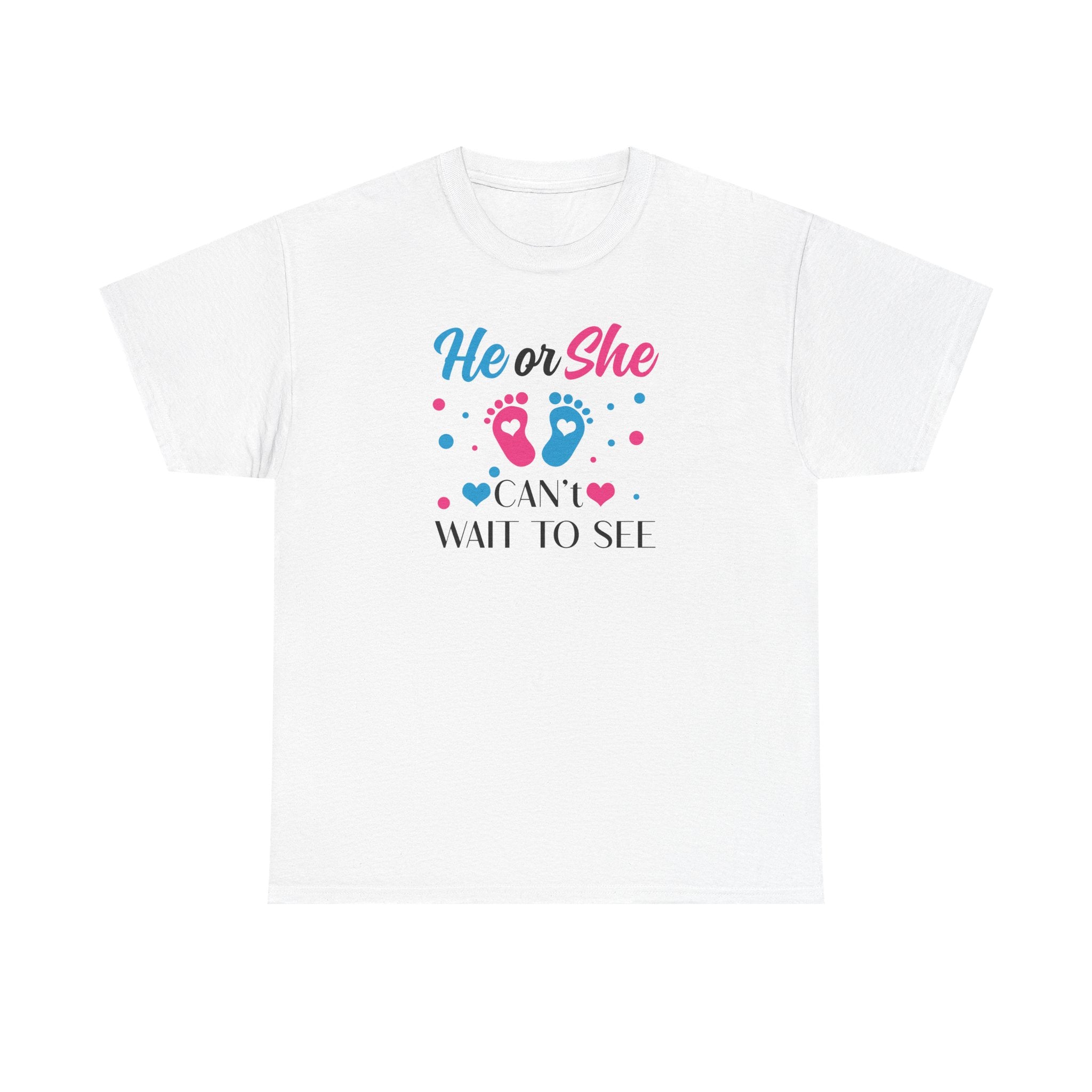 Gender Reveal Graphic Tee, He or She Can't Wait To See Shirt, Unisex Cotton T-Shirt, Pregnancy Announcement, Baby Shower Gift, Maternity Top