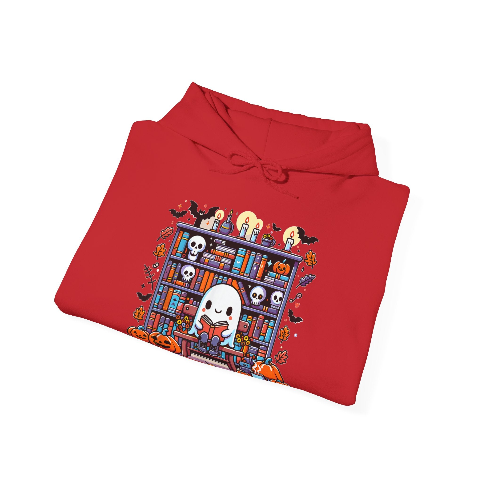 Ghost Reading Book in Library Pumpkin Halloween Fall Hoodie