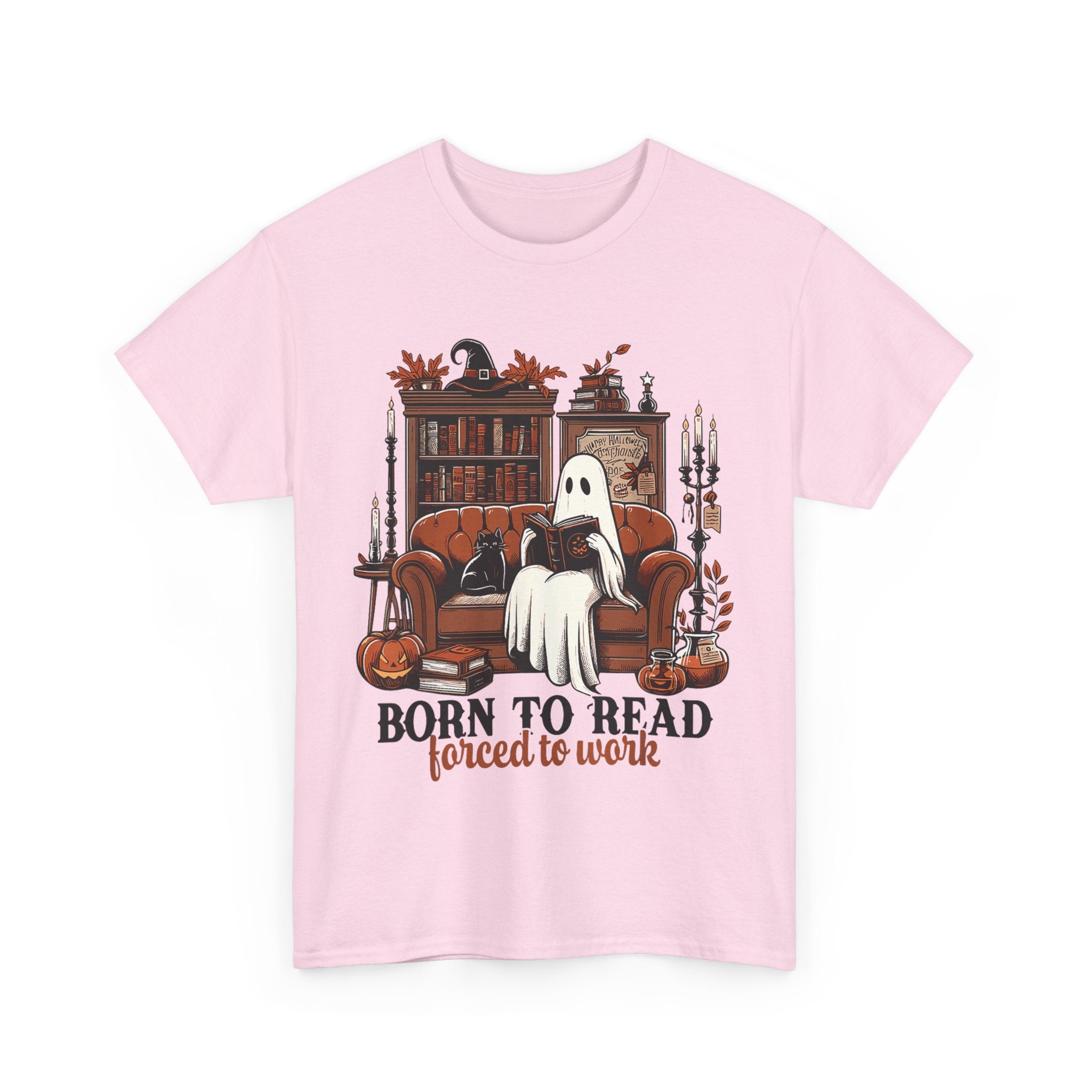 Born To Read Forced To Work Halloween Ghost Reading Books T-Shirt
