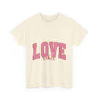 Pink Love Vibes Graphic Tee, Unisex T shirt for Women & Men, Romantic Heart Shirt, Valentine's Day Gift, Cute Pink Tee, Love Graphic Tee