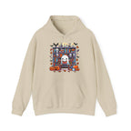 Ghost Reading Book in Library Pumpkin Halloween Fall Hoodie