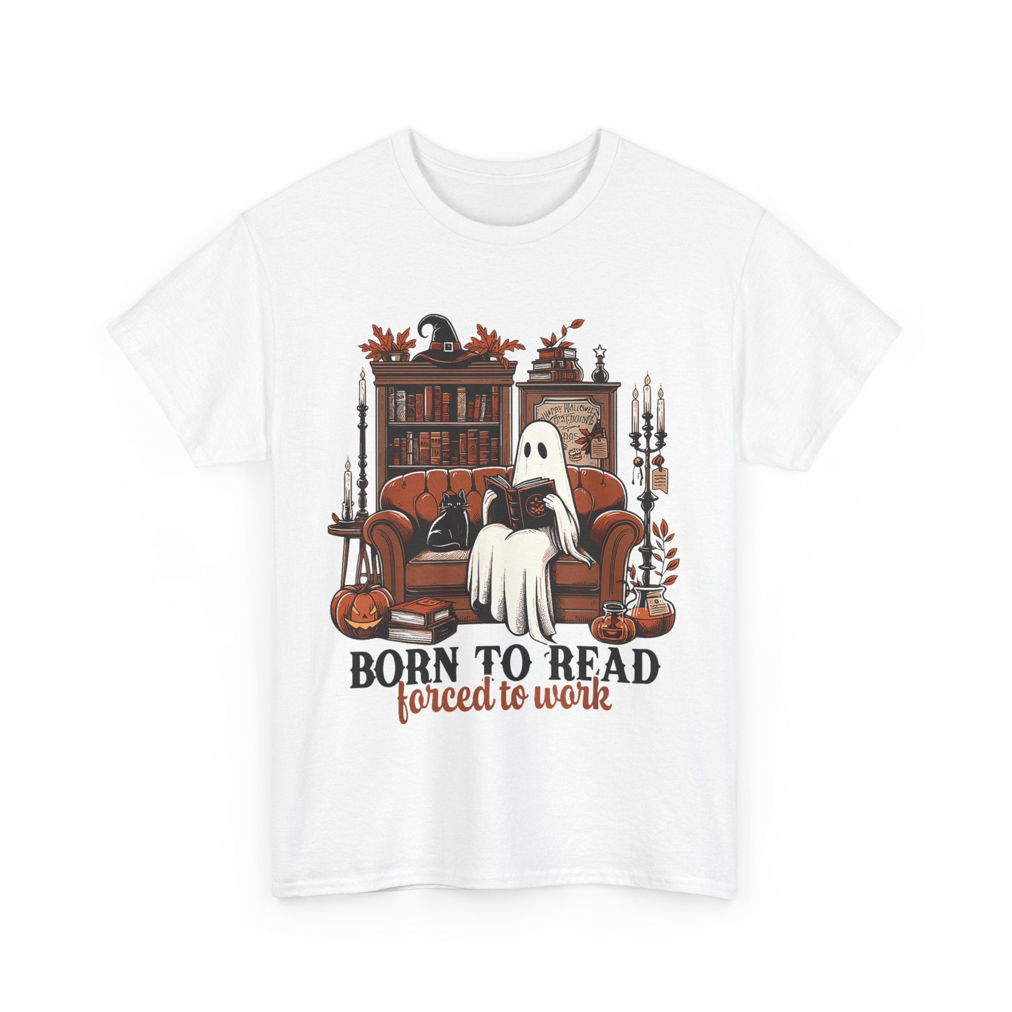 Born To Read Forced To Work Halloween Ghost Reading Books T-Shirt