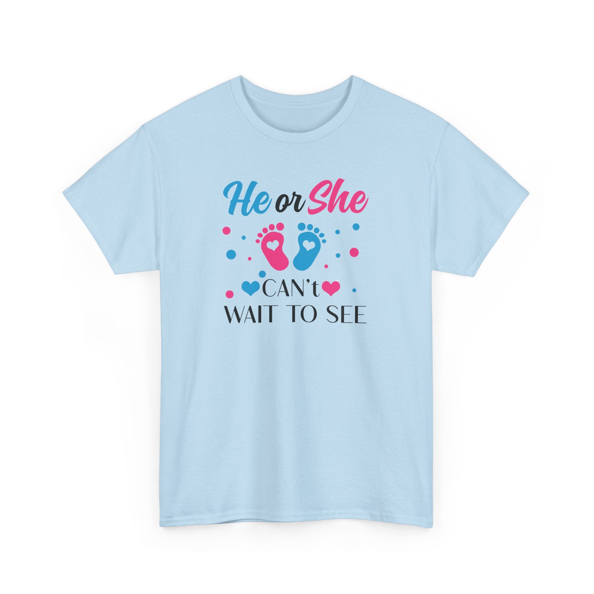 Gender Reveal Graphic Tee, He or She Can't Wait To See Shirt, Unisex Cotton T-Shirt, Pregnancy Announcement, Baby Shower Gift, Maternity Top