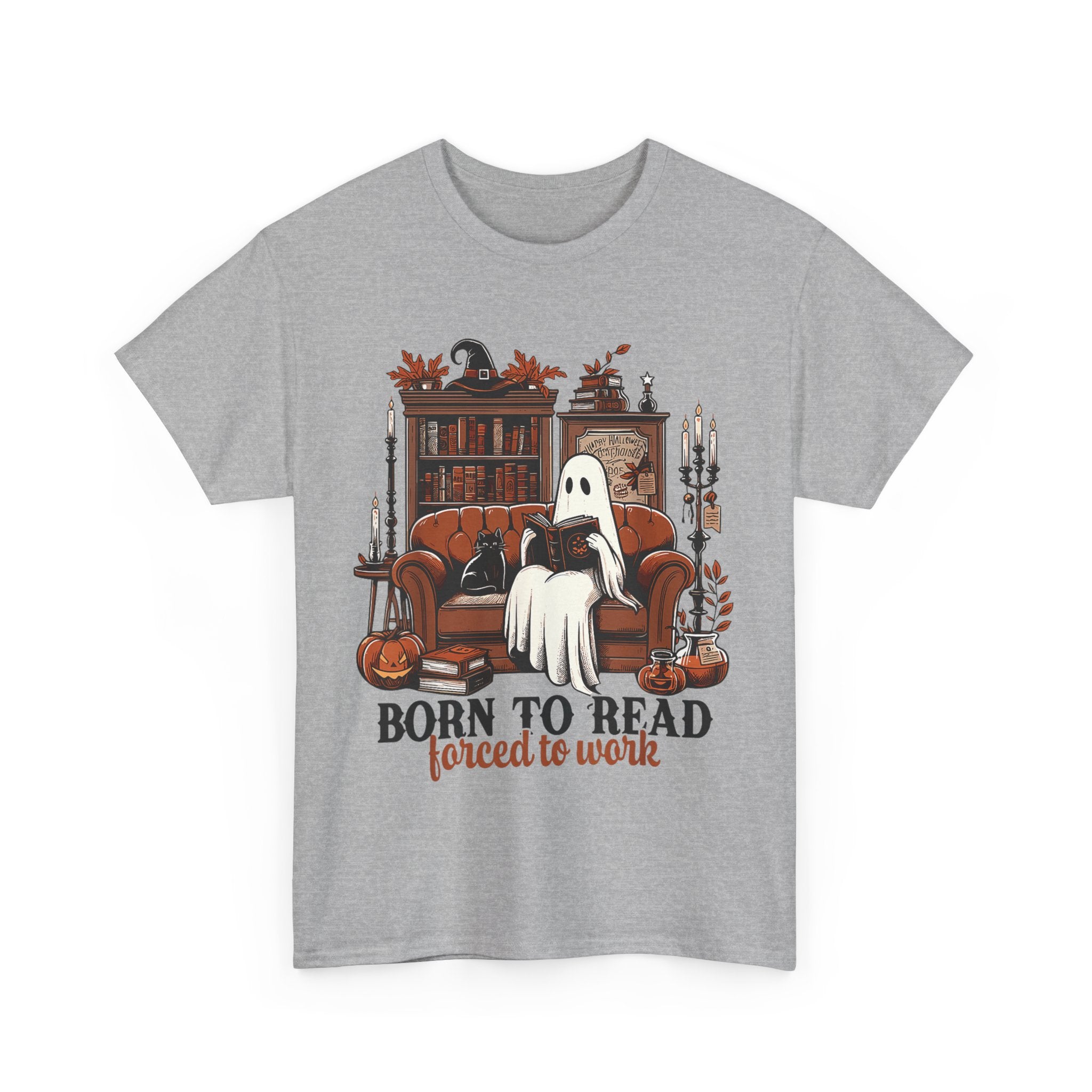 Born To Read Forced To Work Halloween Ghost Reading Books T-Shirt
