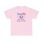 Gender Reveal Graphic Tee, He or She Can't Wait To See Shirt, Unisex Cotton T-Shirt, Pregnancy Announcement, Baby Shower Gift, Maternity Top