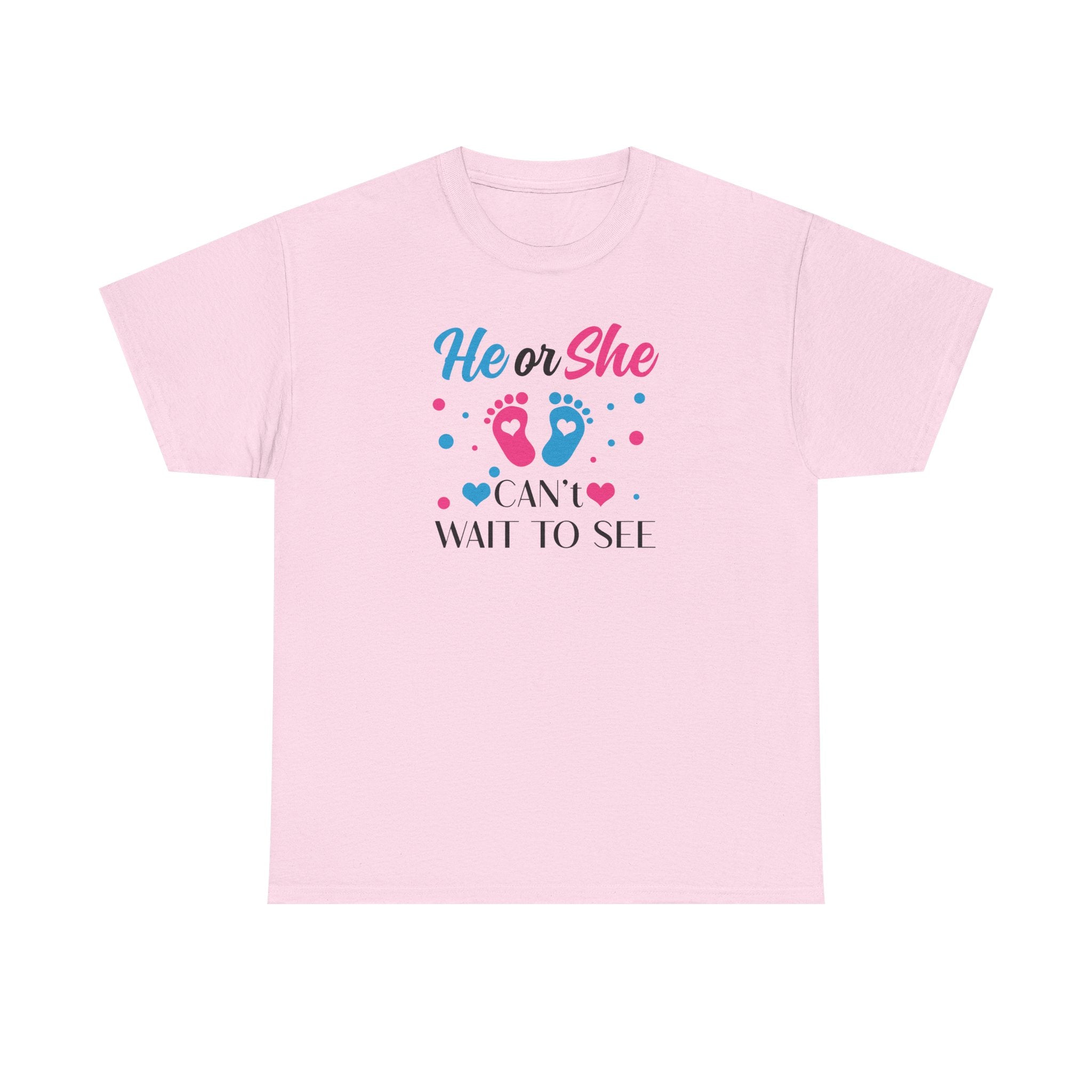 Gender Reveal Graphic Tee, He or She Can't Wait To See Shirt, Unisex Cotton T-Shirt, Pregnancy Announcement, Baby Shower Gift, Maternity Top