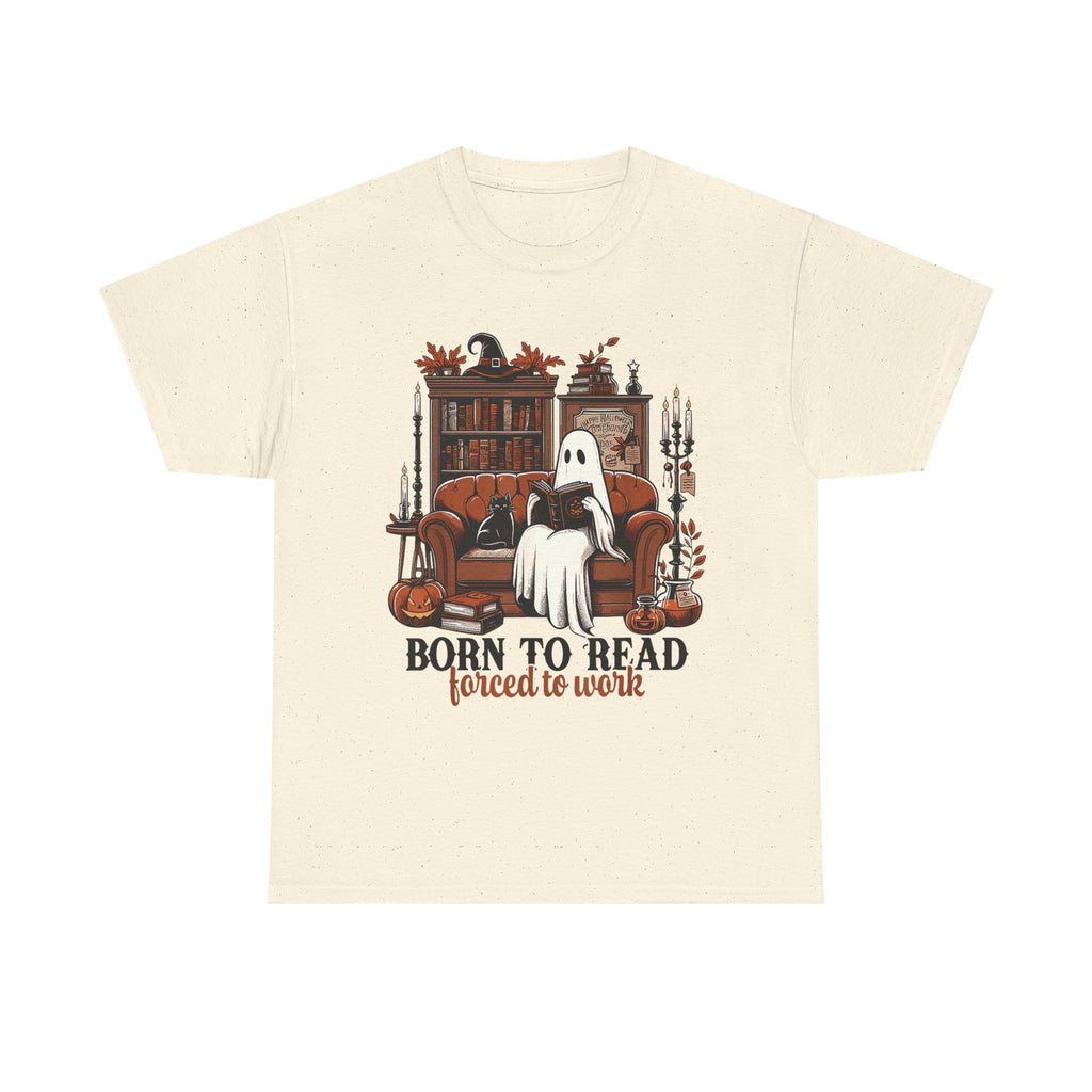 Born To Read Forced To Work Halloween Ghost Reading Books T-Shirt