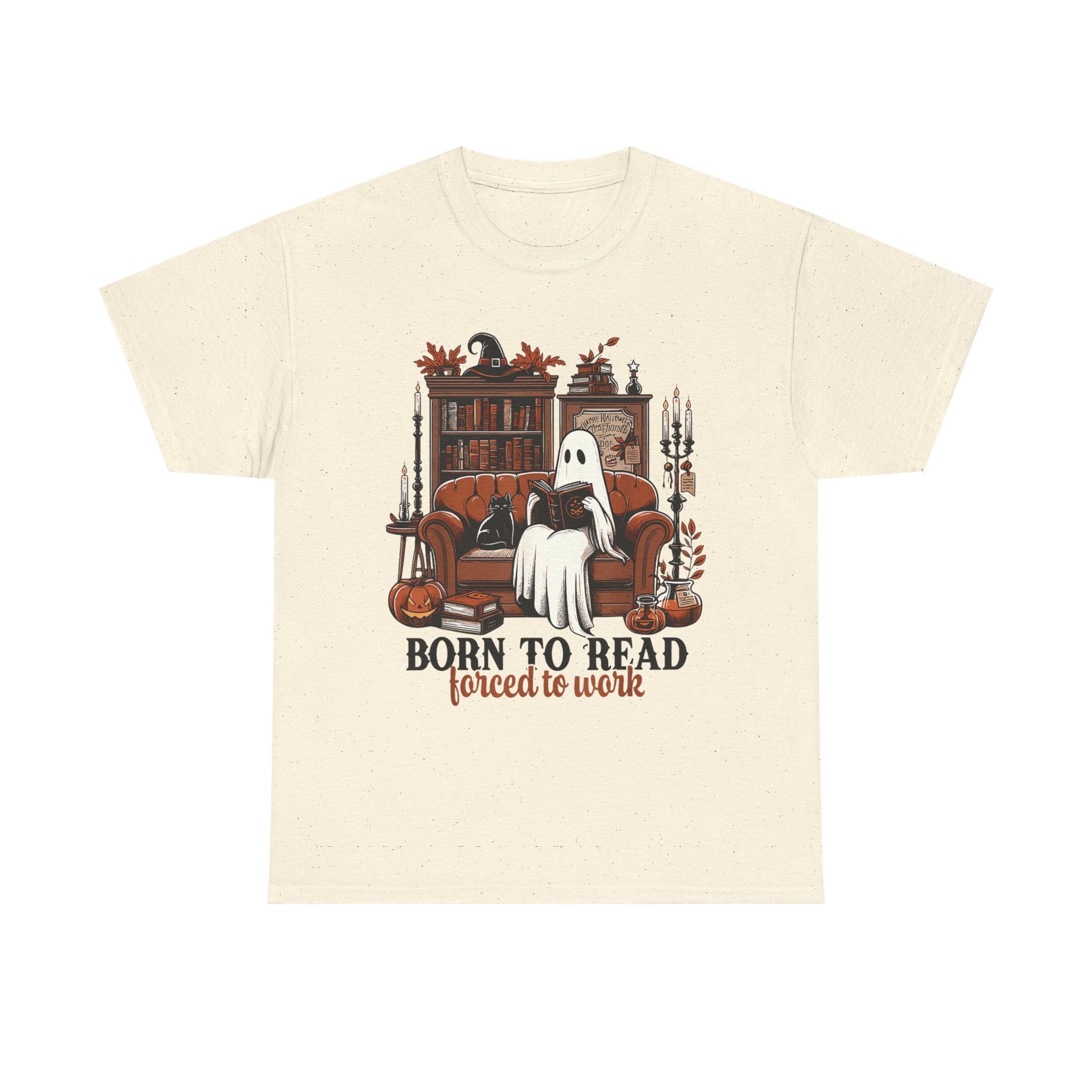 Born To Read Forced To Work Halloween Ghost Reading Books T-Shirt