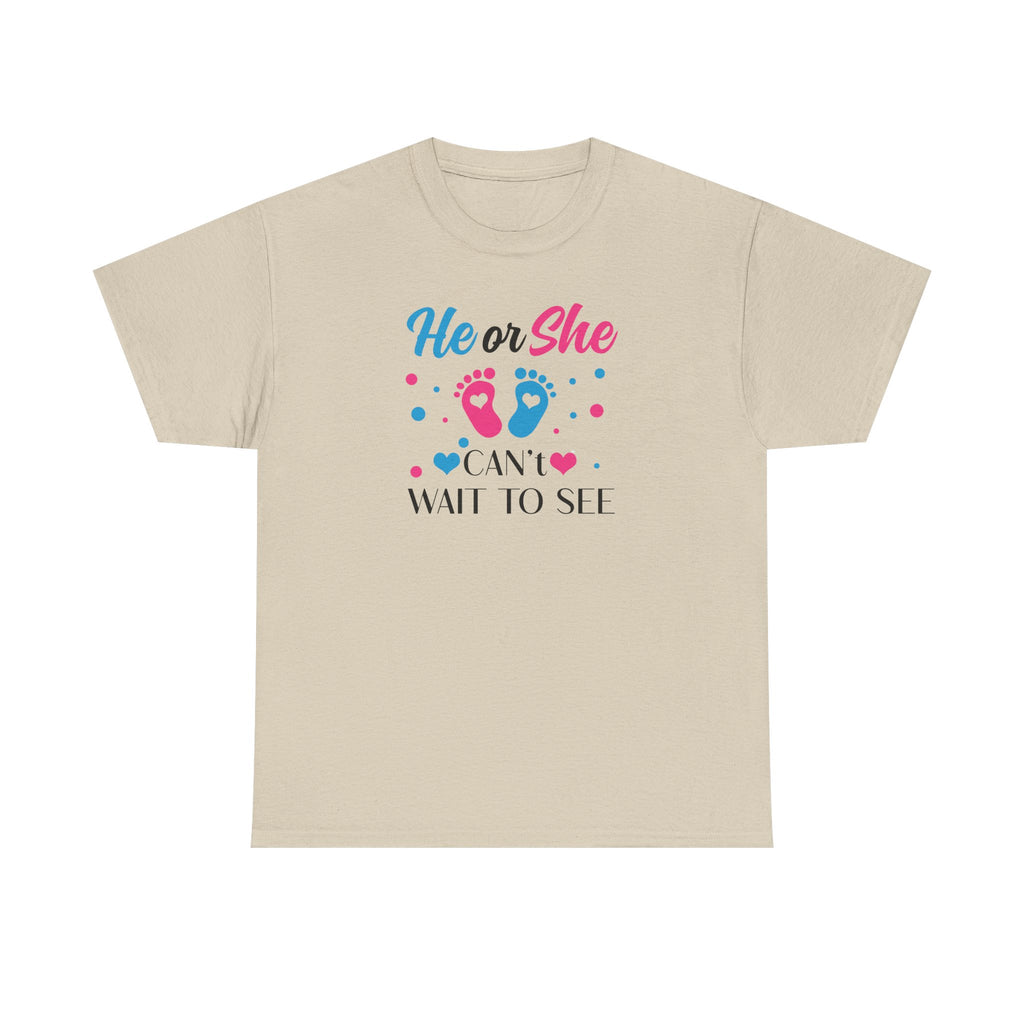 Gender Reveal Graphic Tee, He or She Can't Wait To See Shirt, Unisex Cotton T-Shirt, Pregnancy Announcement, Baby Shower Gift, Maternity Top