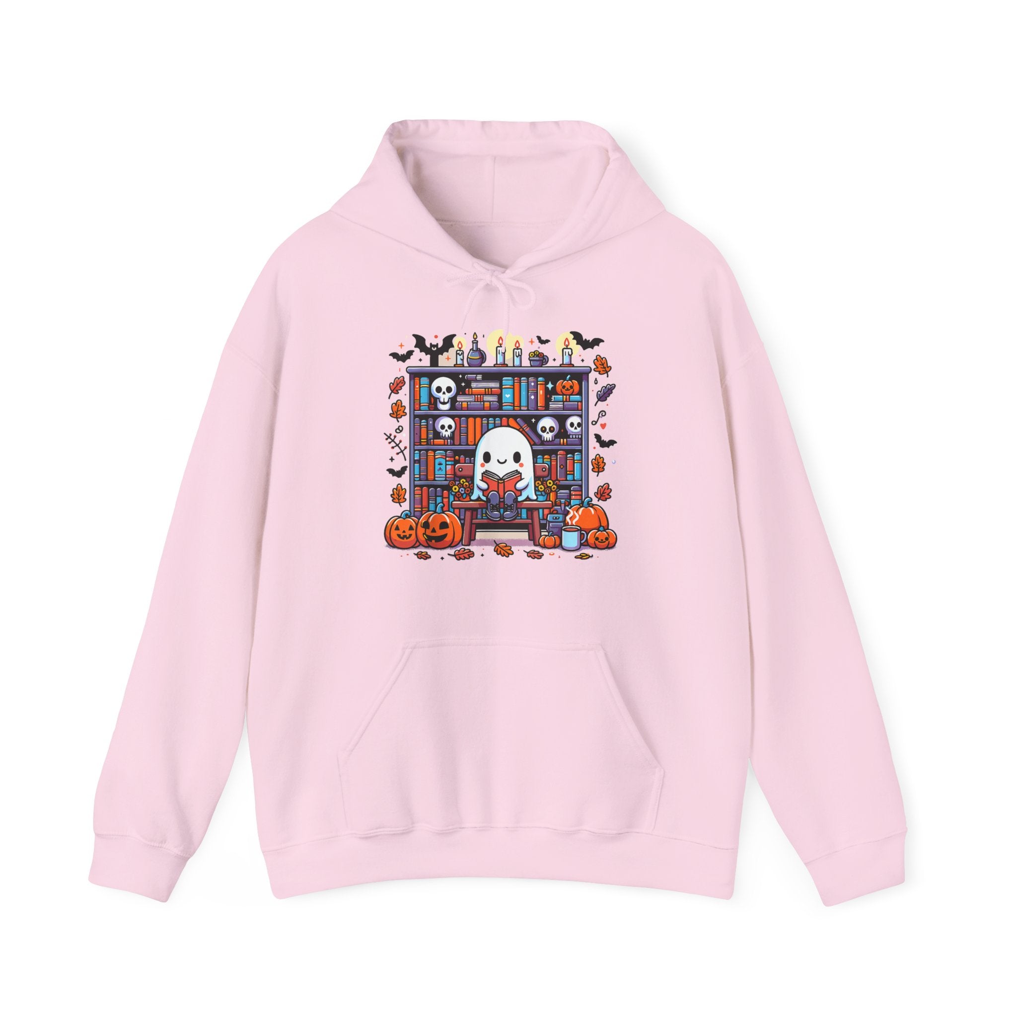 Ghost Reading Book in Library Pumpkin Halloween Fall Hoodie