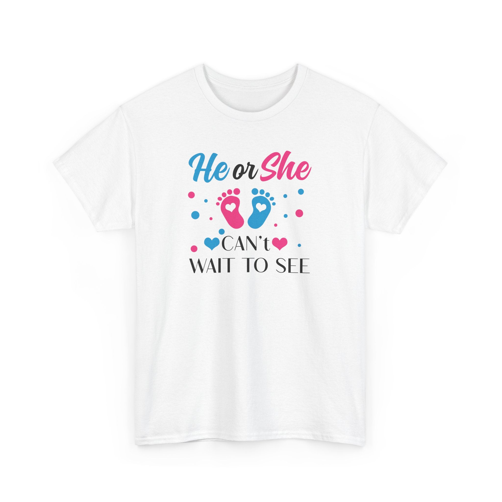 Gender Reveal Graphic Tee, He or She Can't Wait To See Shirt, Unisex Cotton T-Shirt, Pregnancy Announcement, Baby Shower Gift, Maternity Top