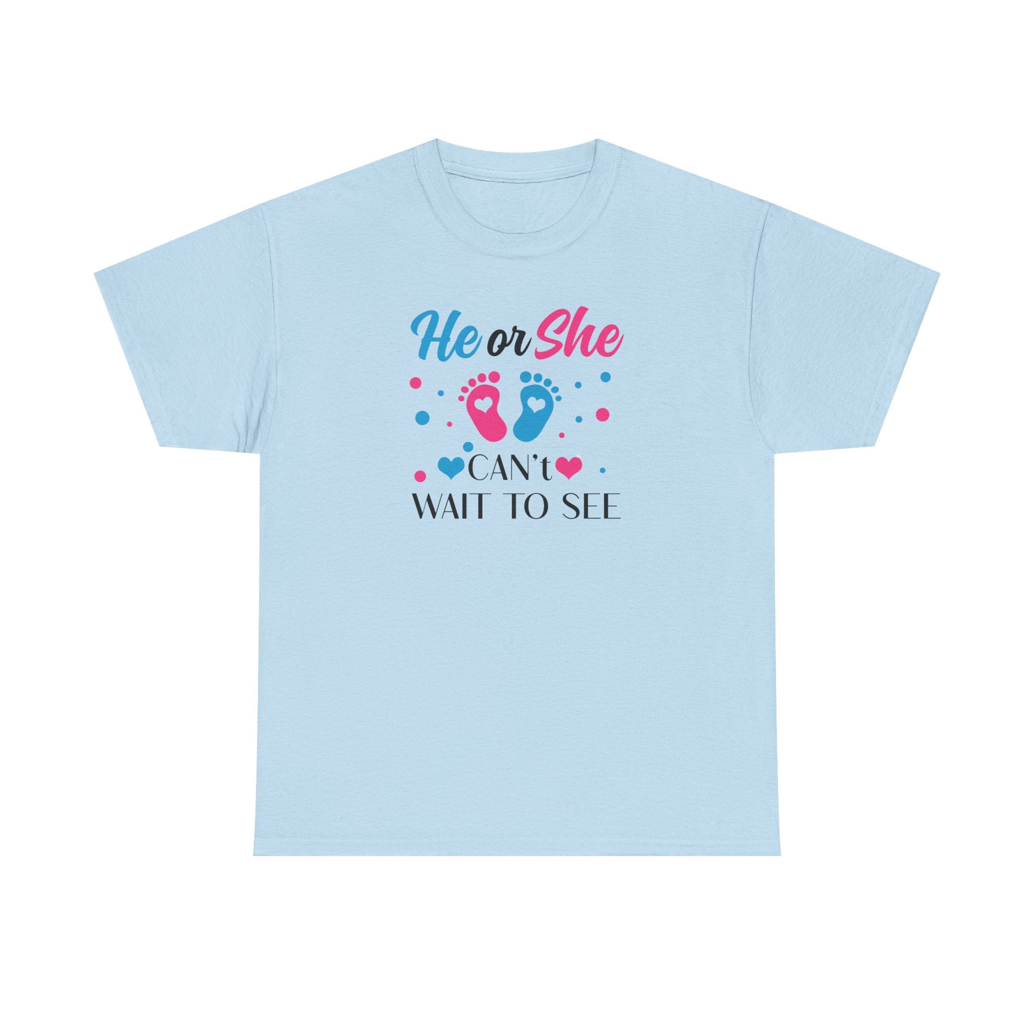 Gender Reveal Graphic Tee, He or She Can't Wait To See Shirt, Unisex Cotton T-Shirt, Pregnancy Announcement, Baby Shower Gift, Maternity Top