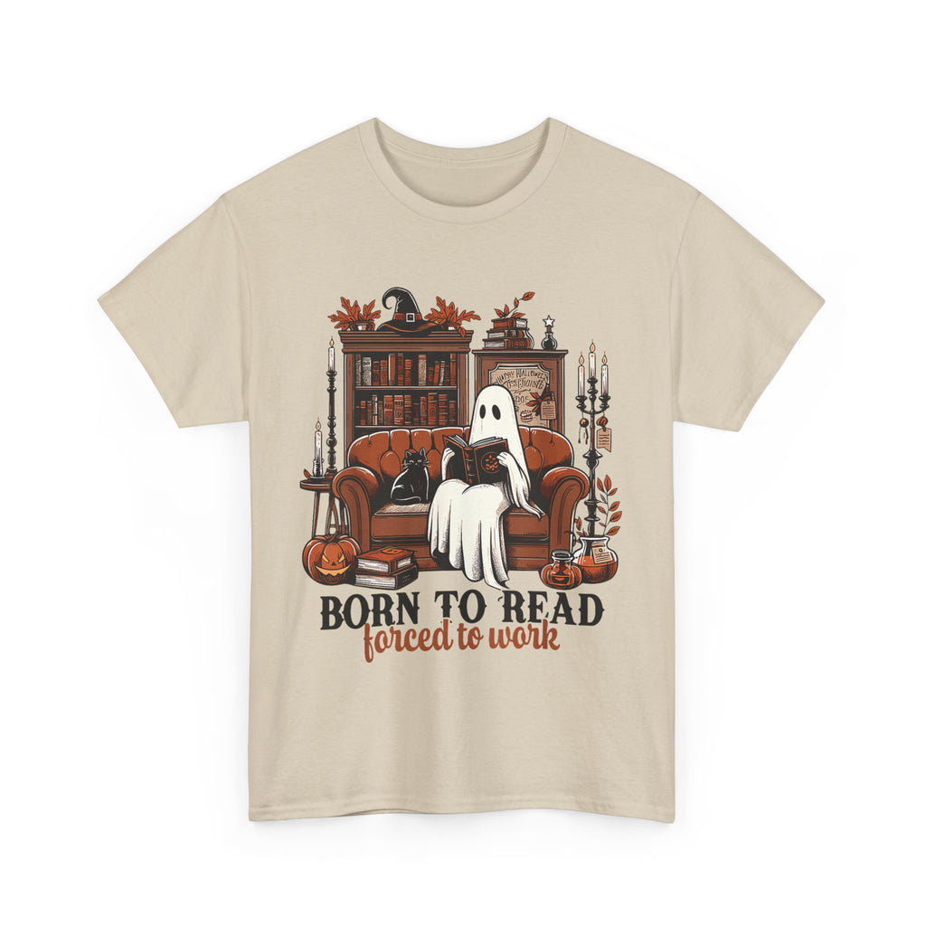 Born To Read Forced To Work Halloween Ghost Reading Books T-Shirt