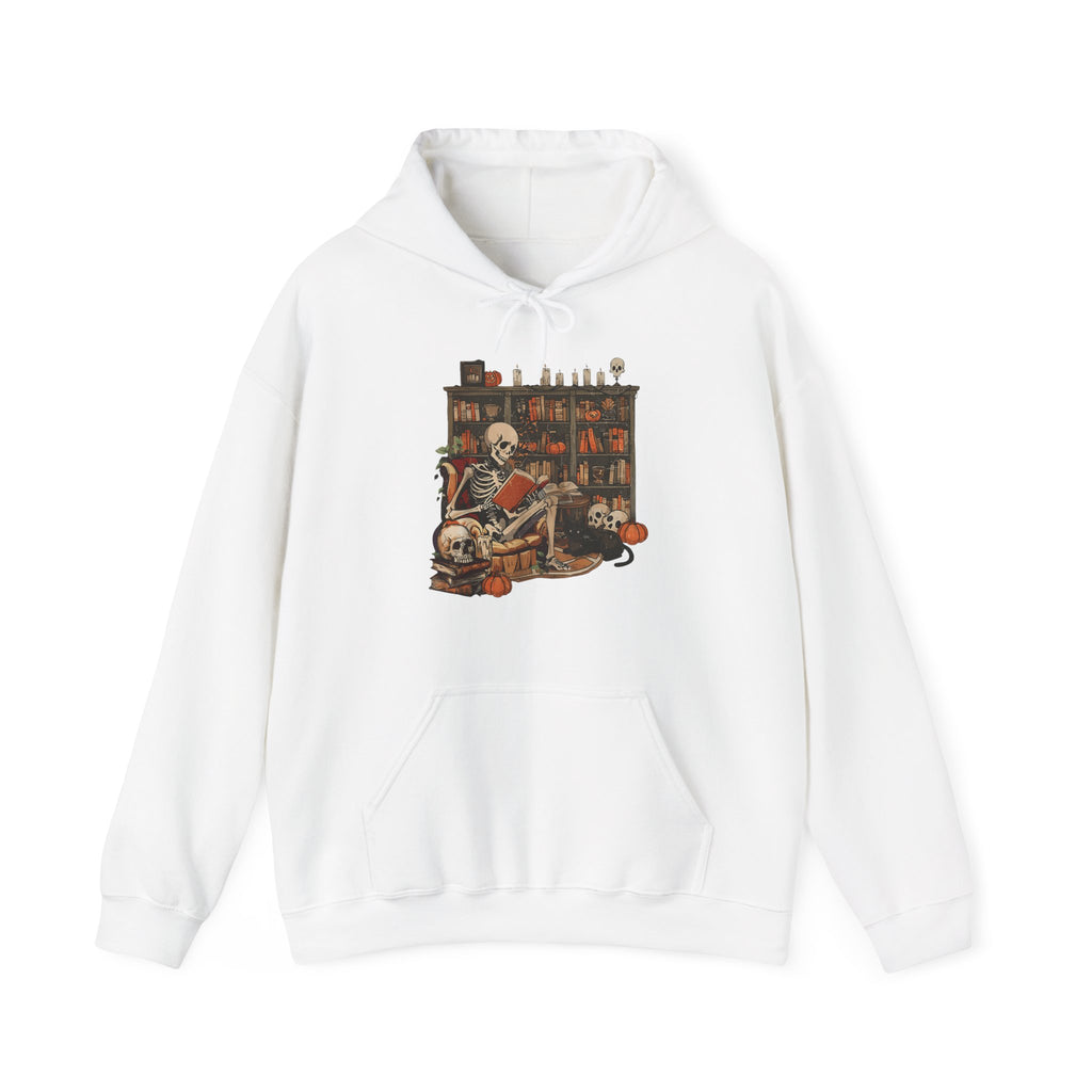 Skeleton Library Halloween Book Reading Books Lover Teacher Hoodie