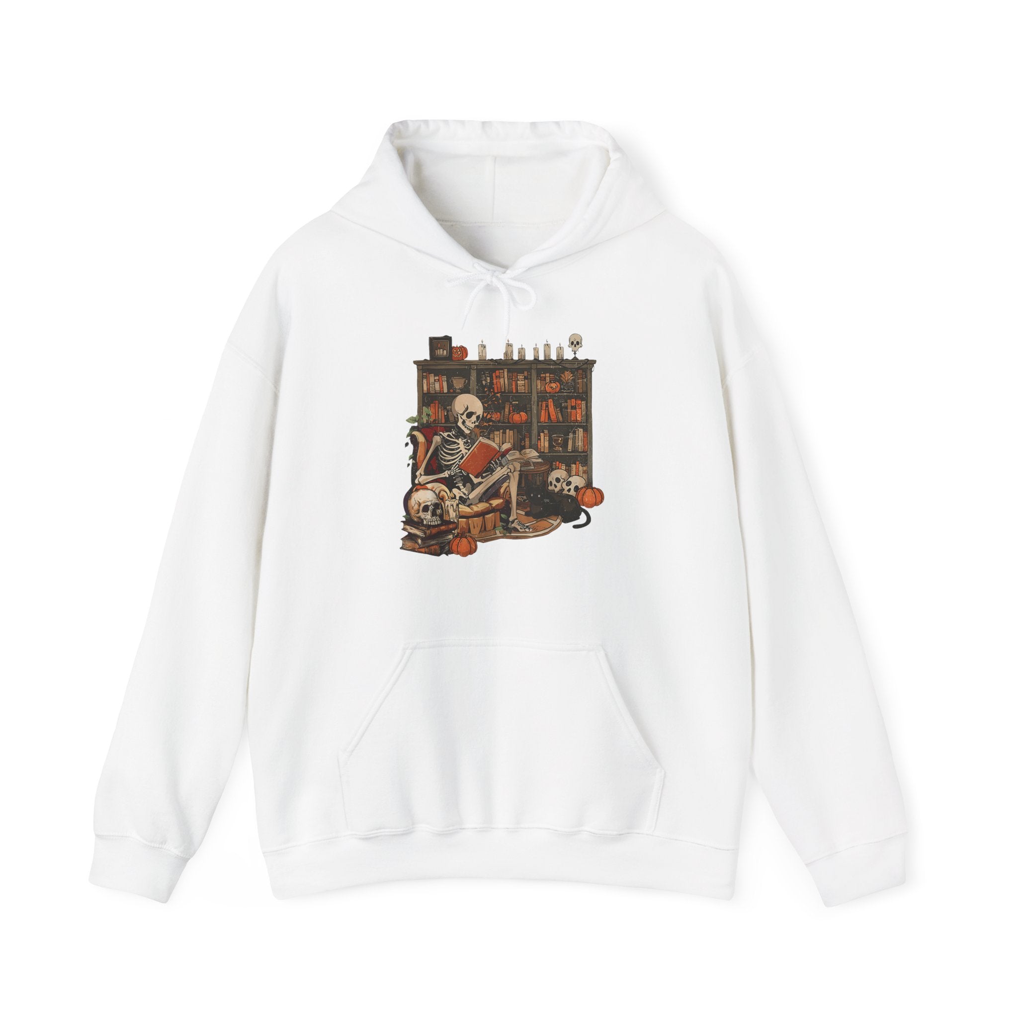 Skeleton Library Halloween Book Reading Books Lover Teacher Hoodie