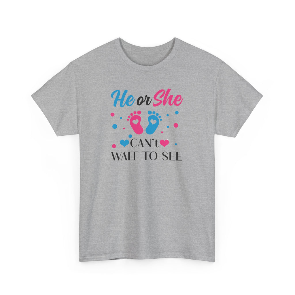 Gender Reveal Graphic Tee, He or She Can't Wait To See Shirt, Unisex Cotton T-Shirt, Pregnancy Announcement, Baby Shower Gift, Maternity Top