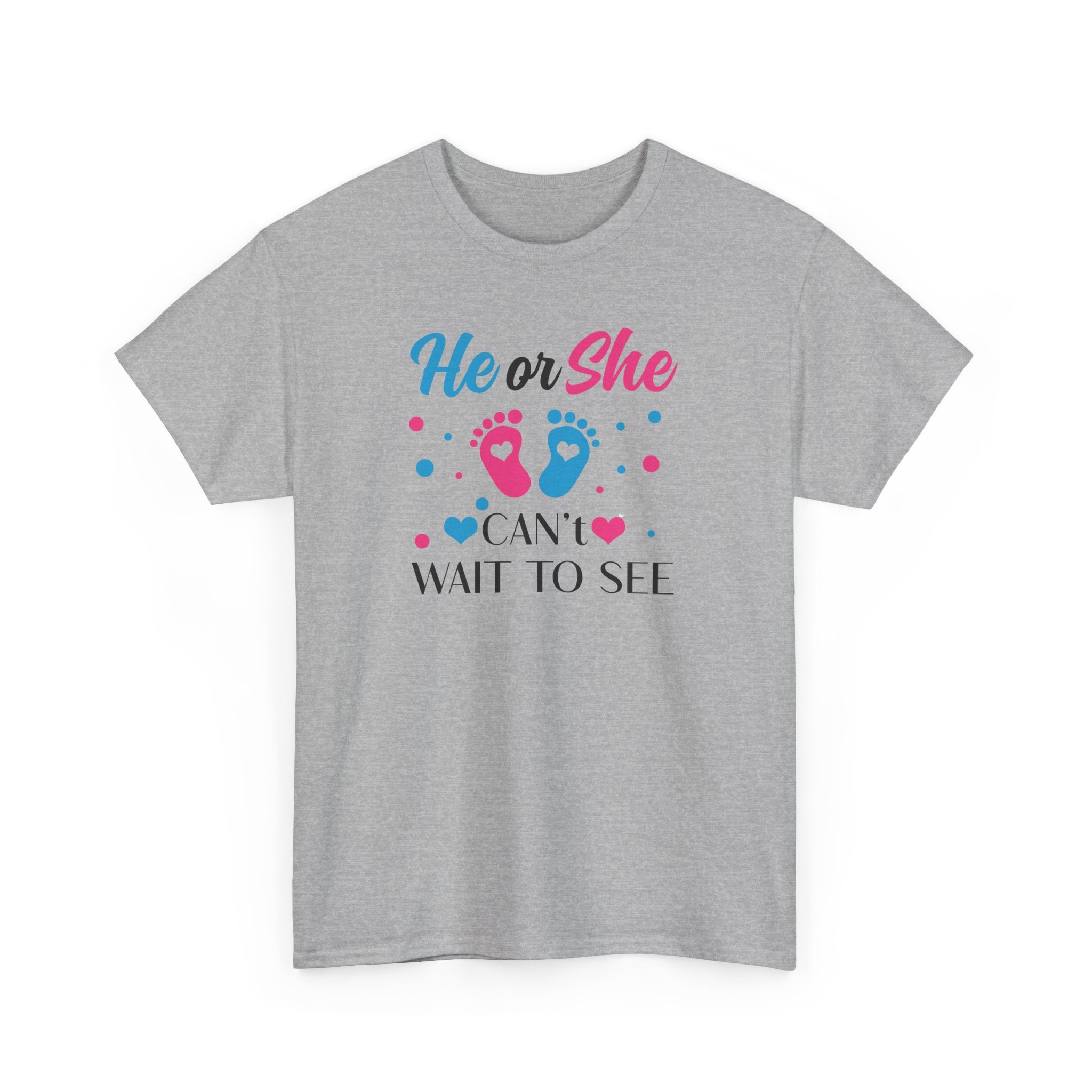 Gender Reveal Graphic Tee, He or She Can't Wait To See Shirt, Unisex Cotton T-Shirt, Pregnancy Announcement, Baby Shower Gift, Maternity Top