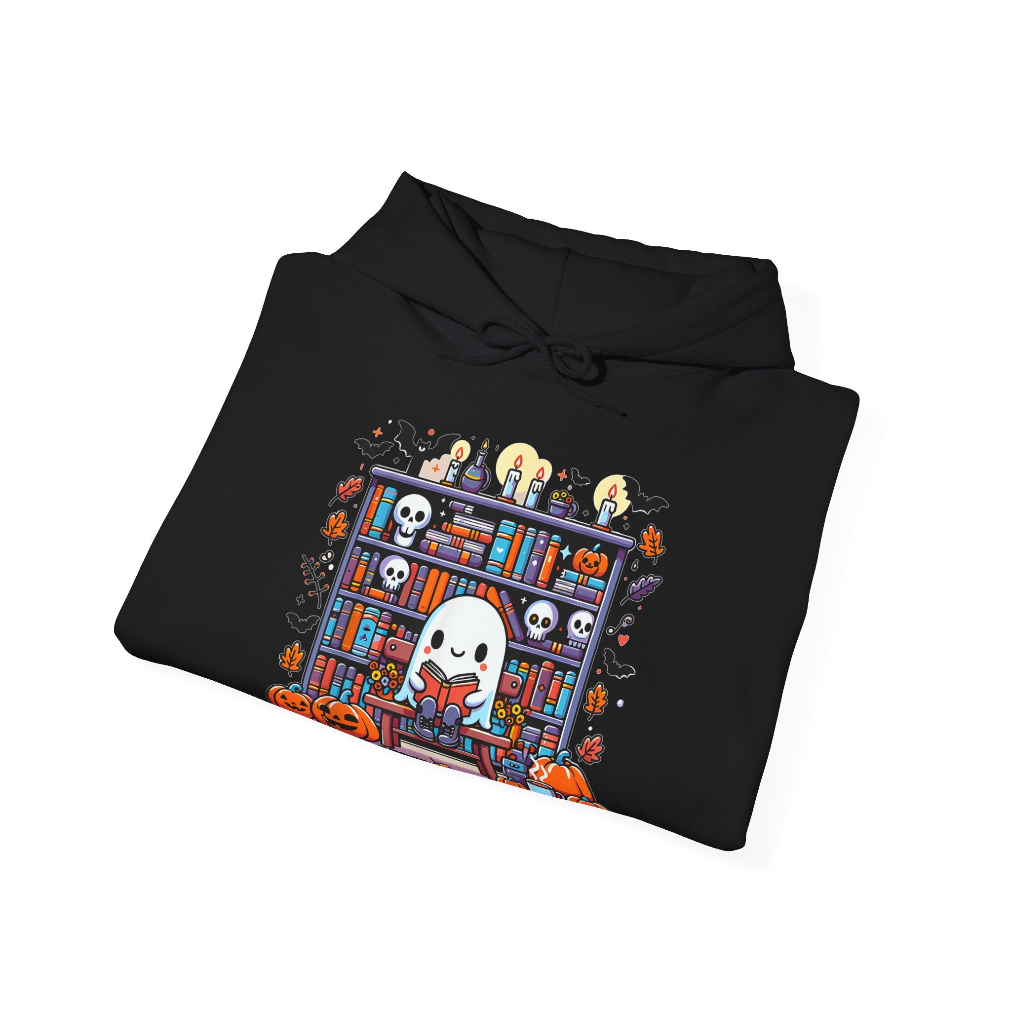 Ghost Reading Book in Library Pumpkin Halloween Fall Hoodie