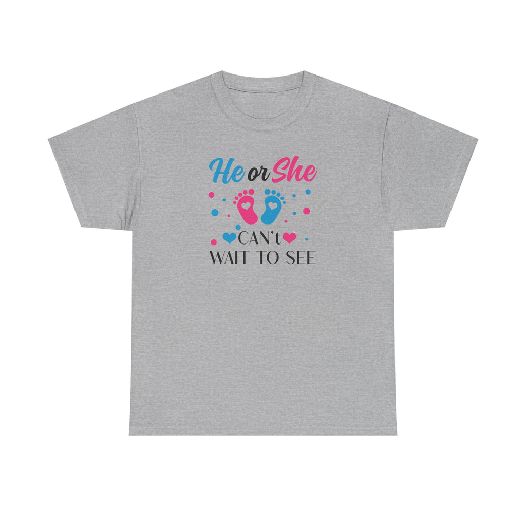 Gender Reveal Graphic Tee, He or She Can't Wait To See Shirt, Unisex Cotton T-Shirt, Pregnancy Announcement, Baby Shower Gift, Maternity Top