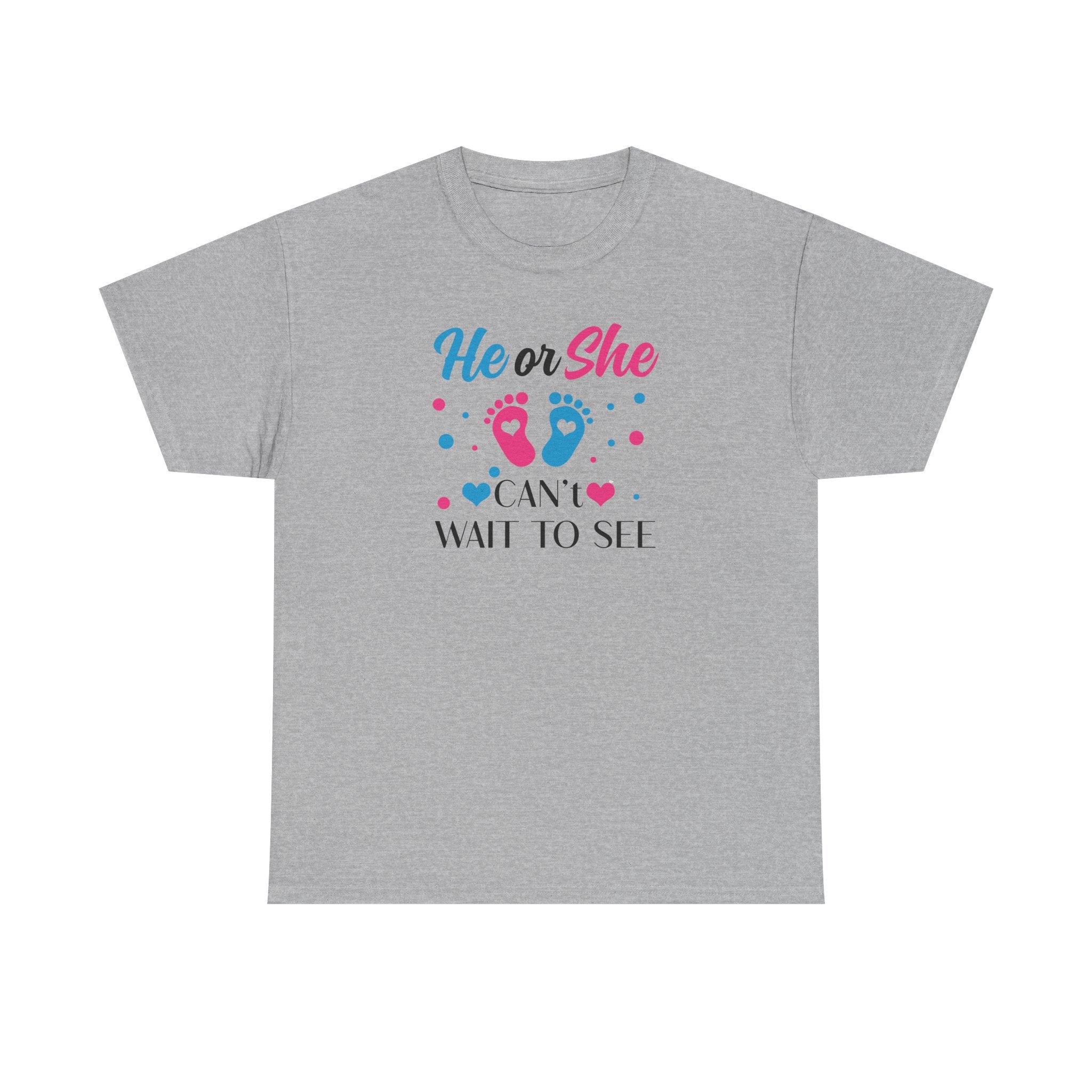 Gender Reveal Graphic Tee, He or She Can't Wait To See Shirt, Unisex Cotton T-Shirt, Pregnancy Announcement, Baby Shower Gift, Maternity Top