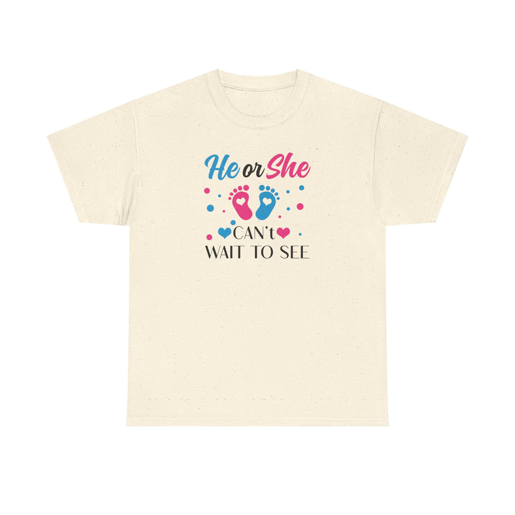 Gender Reveal Graphic Tee, He or She Can't Wait To See Shirt, Unisex Cotton T-Shirt, Pregnancy Announcement, Baby Shower Gift, Maternity Top