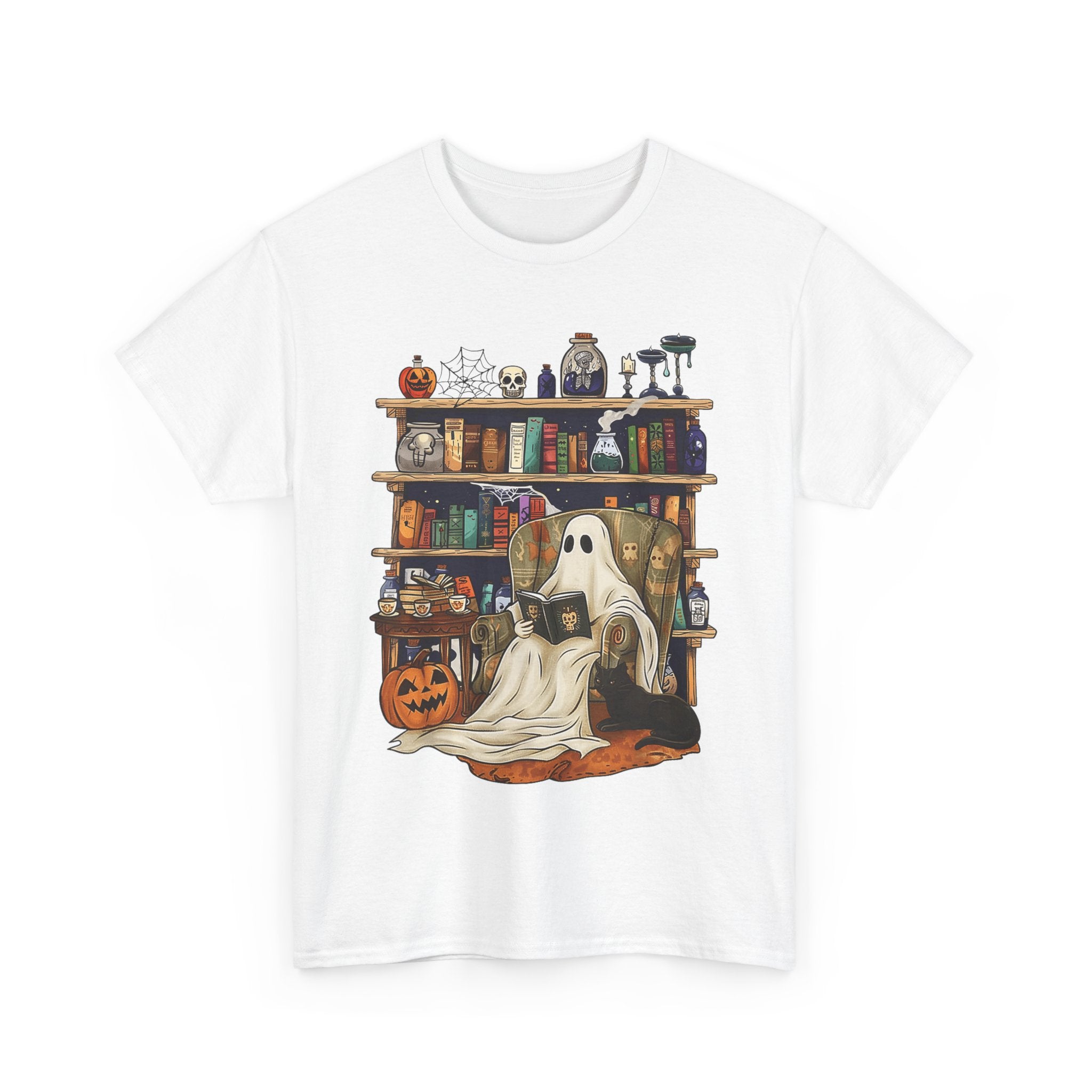 Ghost Book Reading Halloween Books Lover Teacher Kids T-Shirt