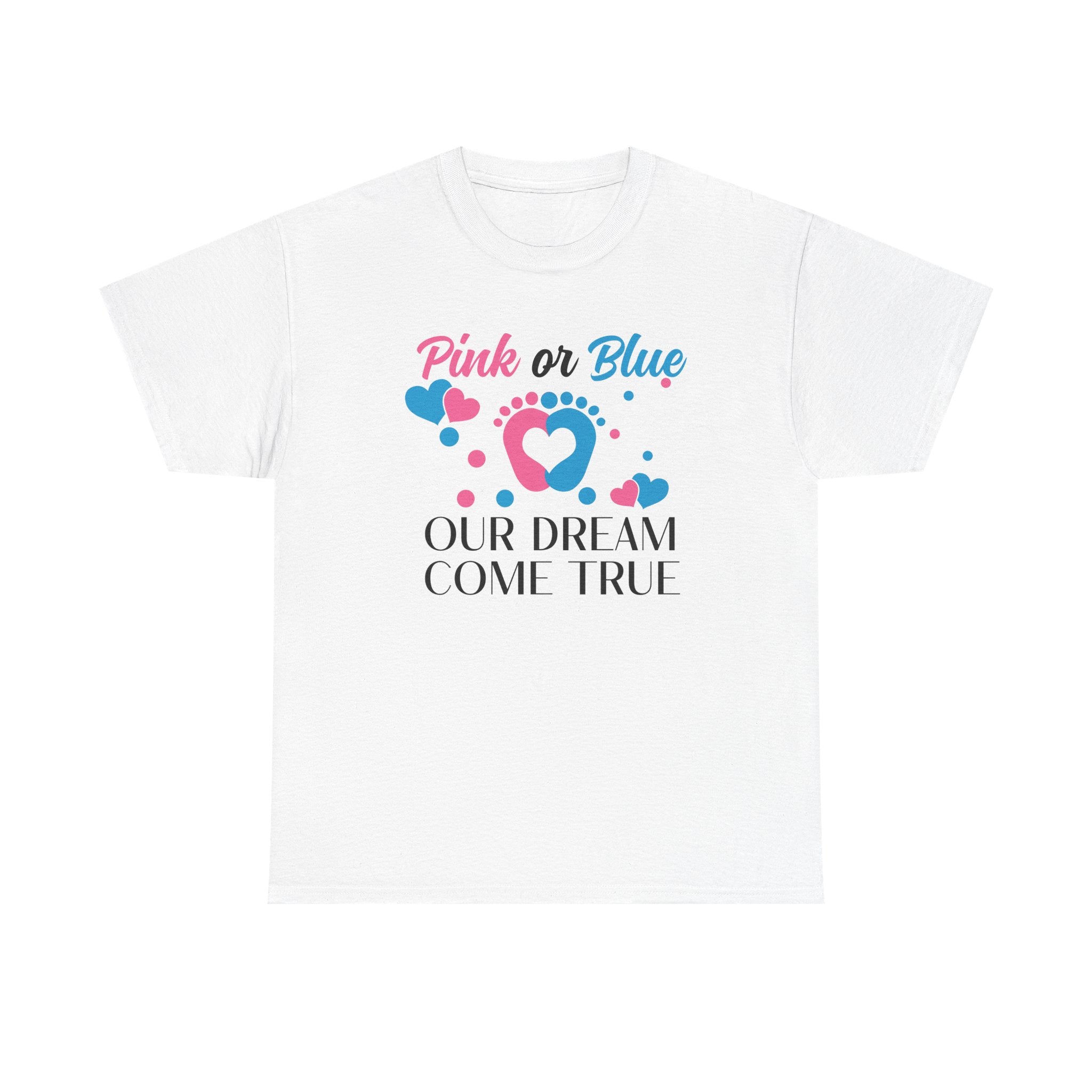 Dream Come True Unisex Tee, Pink Blue Graphic T-Shirt, Pastel Gender Reveal Shirt, Cotton Top, Cute Baby Announcement Apparel, Mom Dad Gift