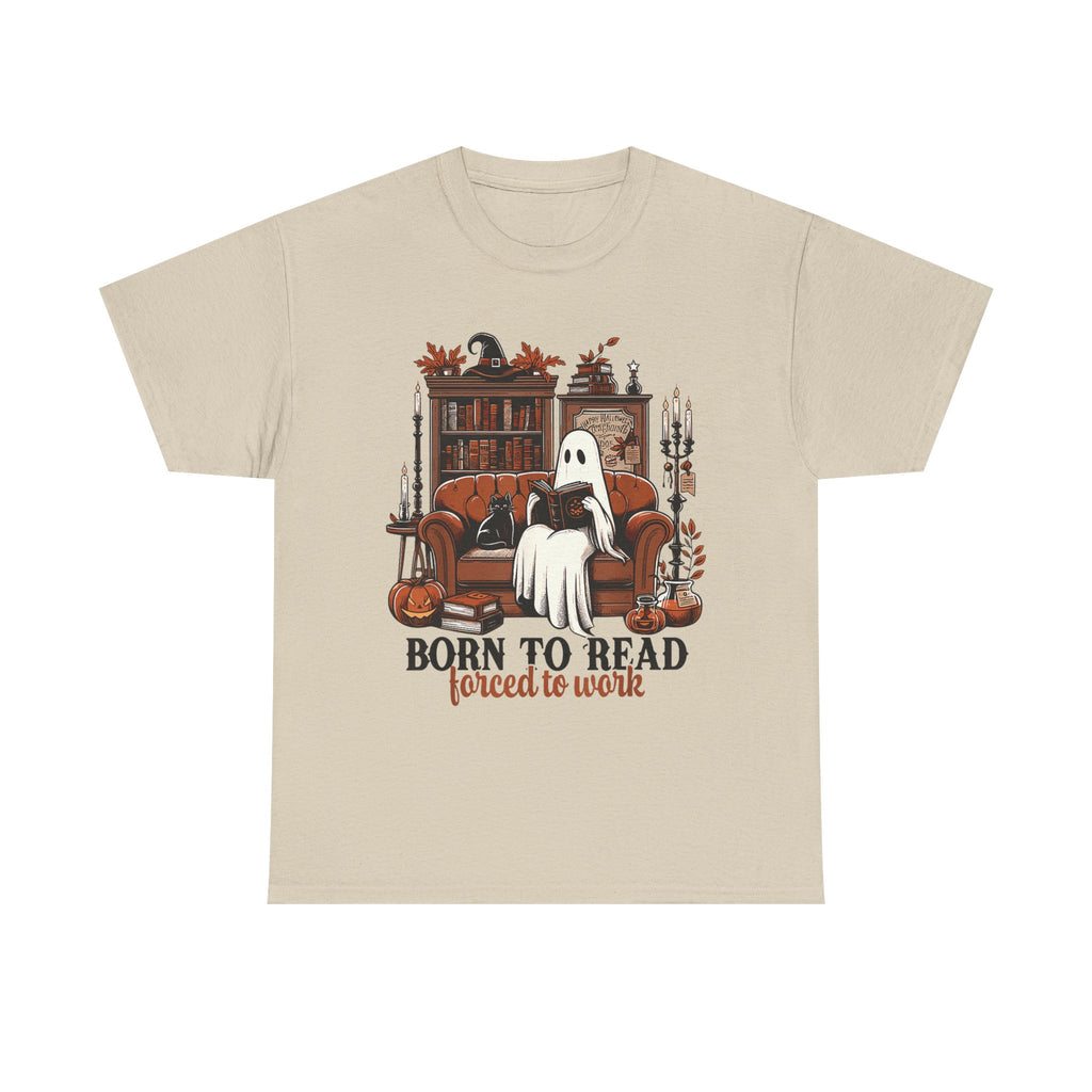 Born To Read Forced To Work Halloween Ghost Reading Books T-Shirt