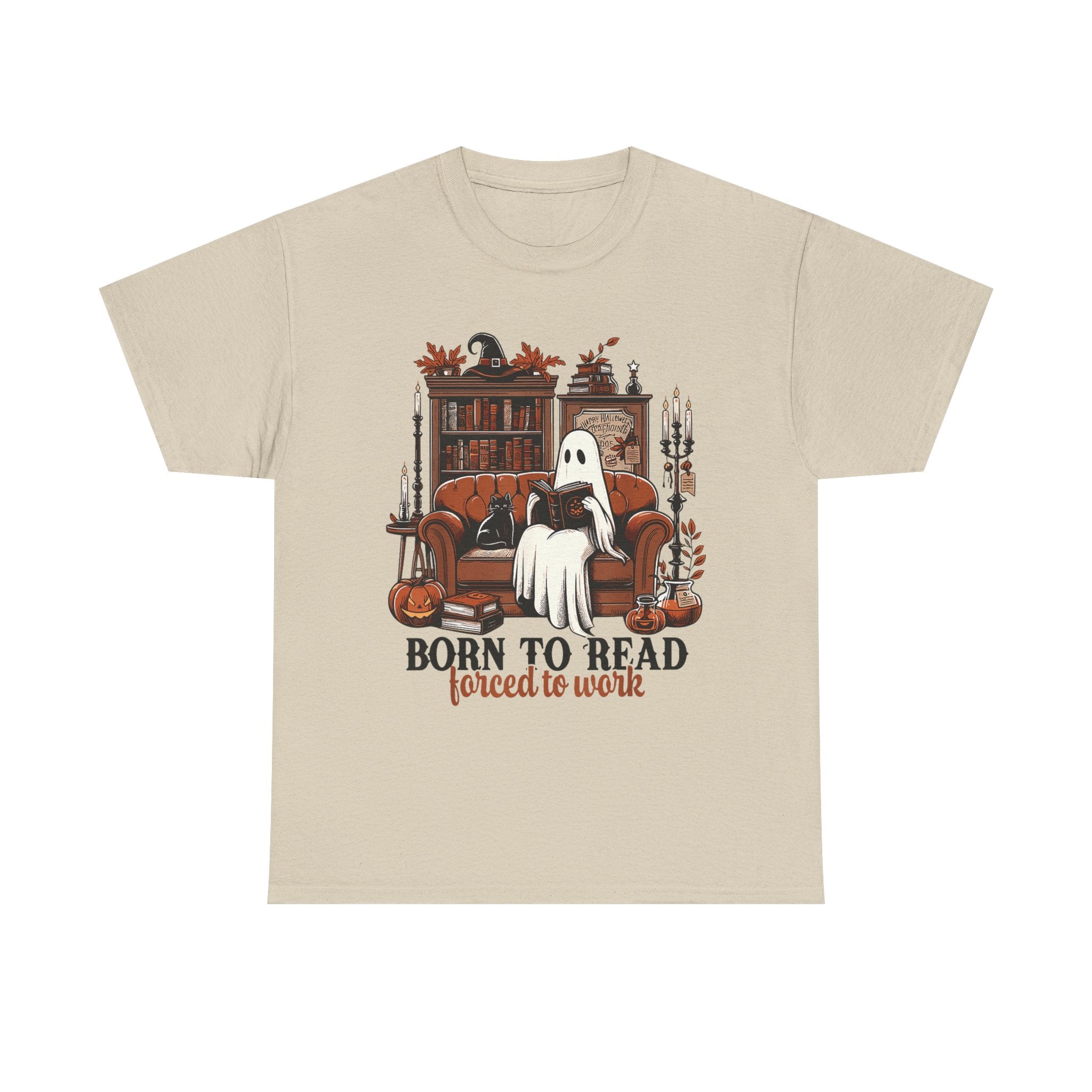 Born To Read Forced To Work Halloween Ghost Reading Books T-Shirt