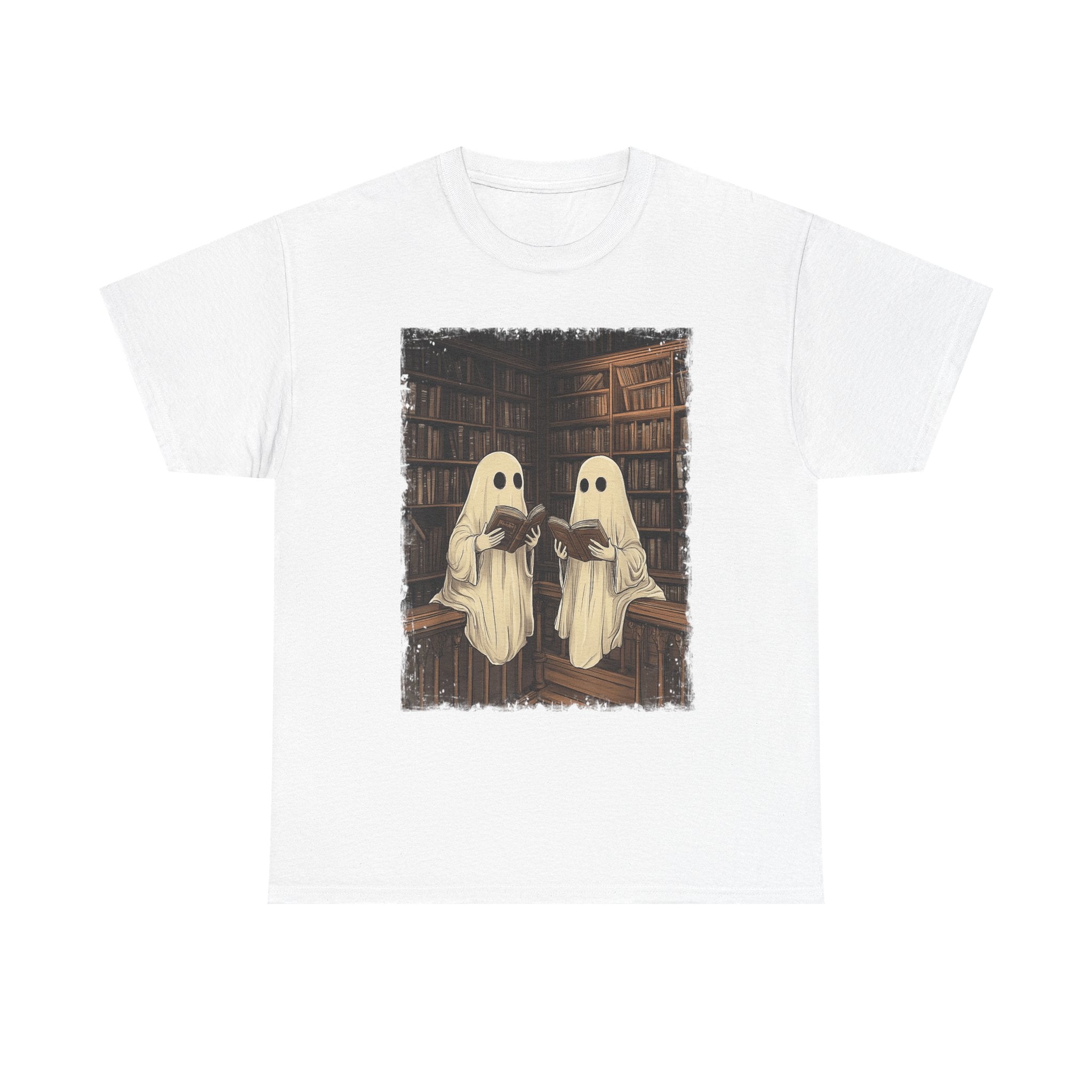 Halloween Ghost Book Reading Book Lovers Librarian Teacher T-Shirt