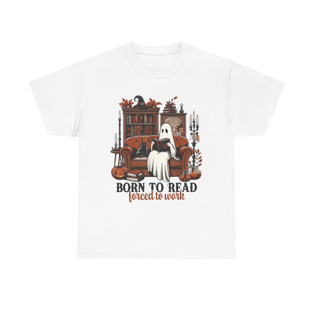 Born To Read Forced To Work Halloween Ghost Reading Books T-Shirt