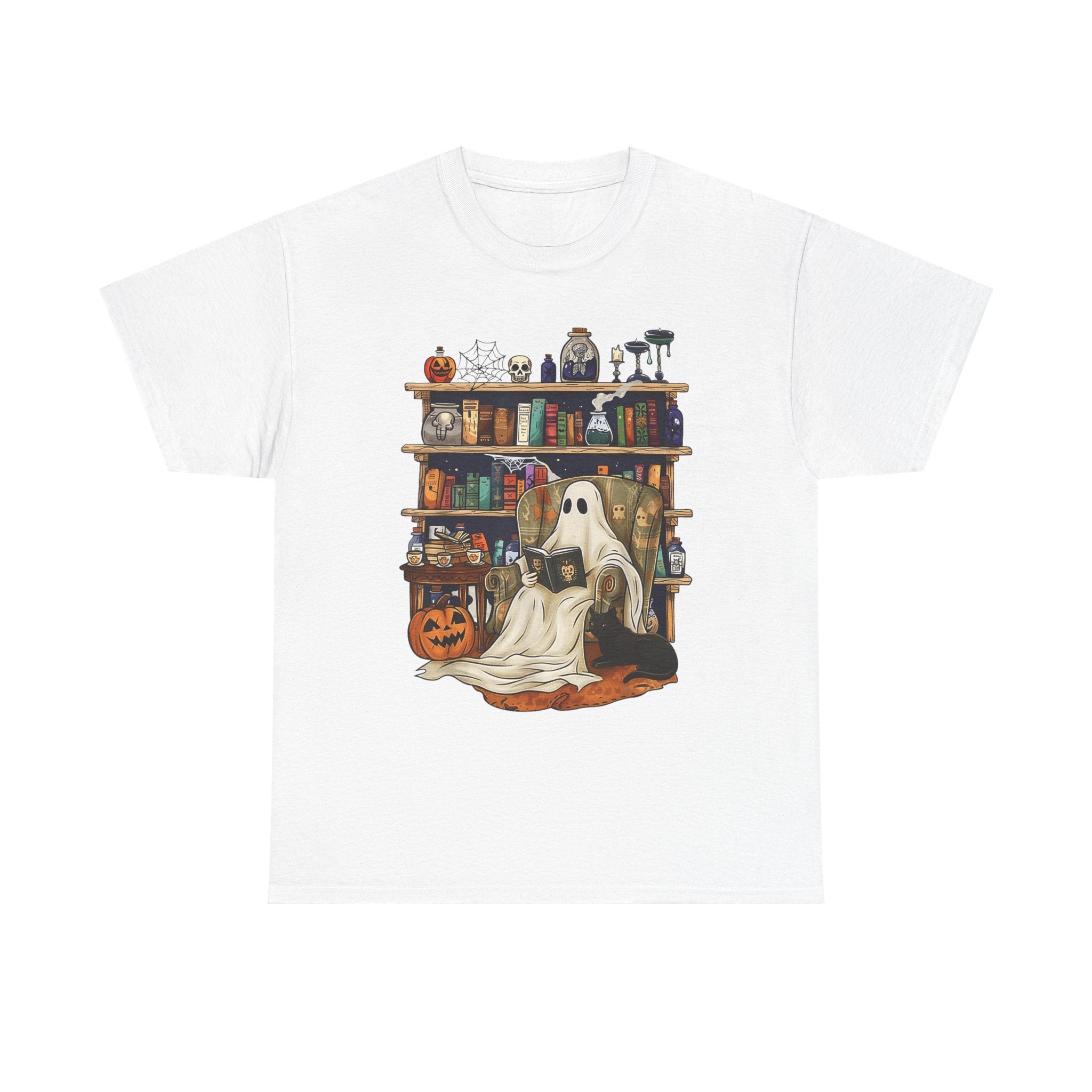 Ghost Book Reading Halloween Books Lover Teacher Kids T-Shirt